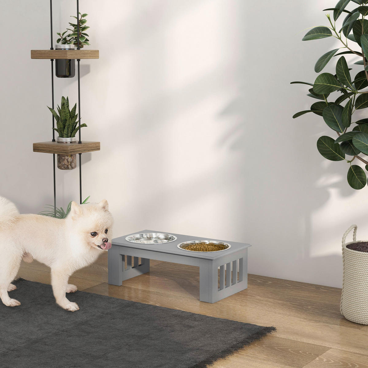 PawHut Futternapf grau MDF B/H/L: ca. 24x15x44 cm Futternapf - grau (44,00/24,00/15,00cm) - PawHut