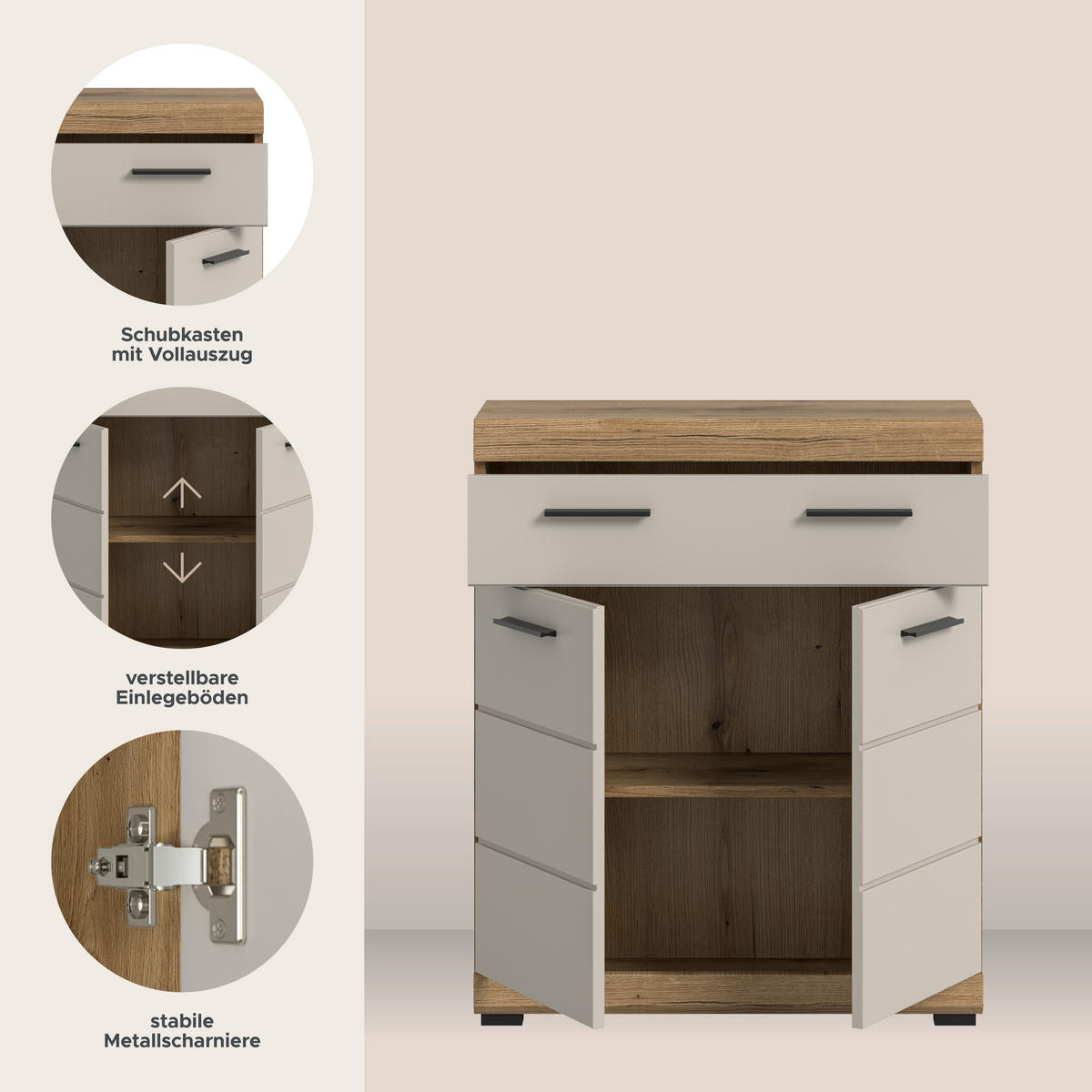 Badhochschrank Scout Evoke Oak Nachbildung Kaschmirgrau Nachbildung B/H/T: ca. 74x88x31 cm Scout - Kaschmirgrau (74,00/88,00/31,00cm) - xonox.home