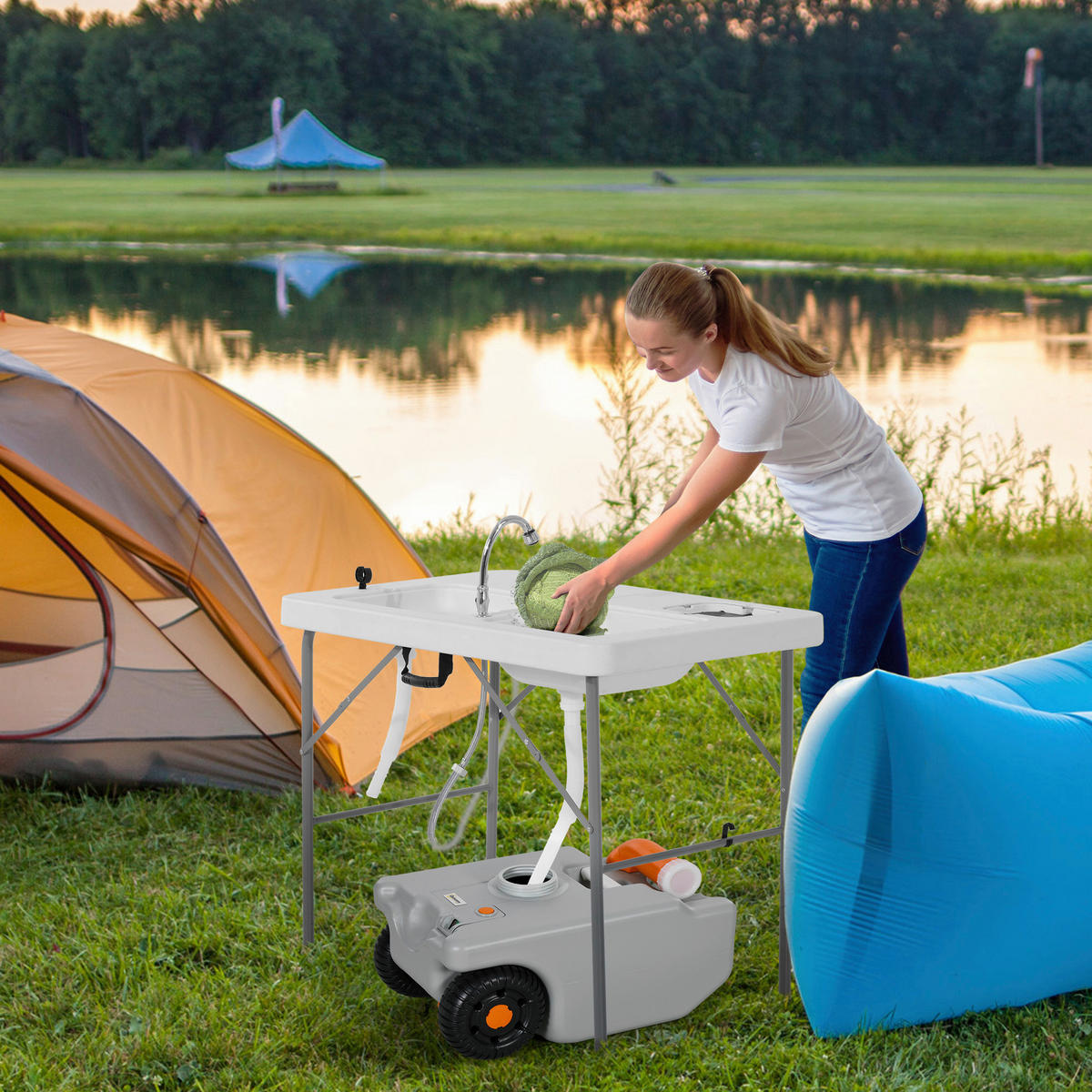 Outsunny Abwasser Rolltank B/H/L: ca. 26x53x33 cm Abwasser Rolltank 22l - grau (33,00/26,00/53,00cm) - Outsunny