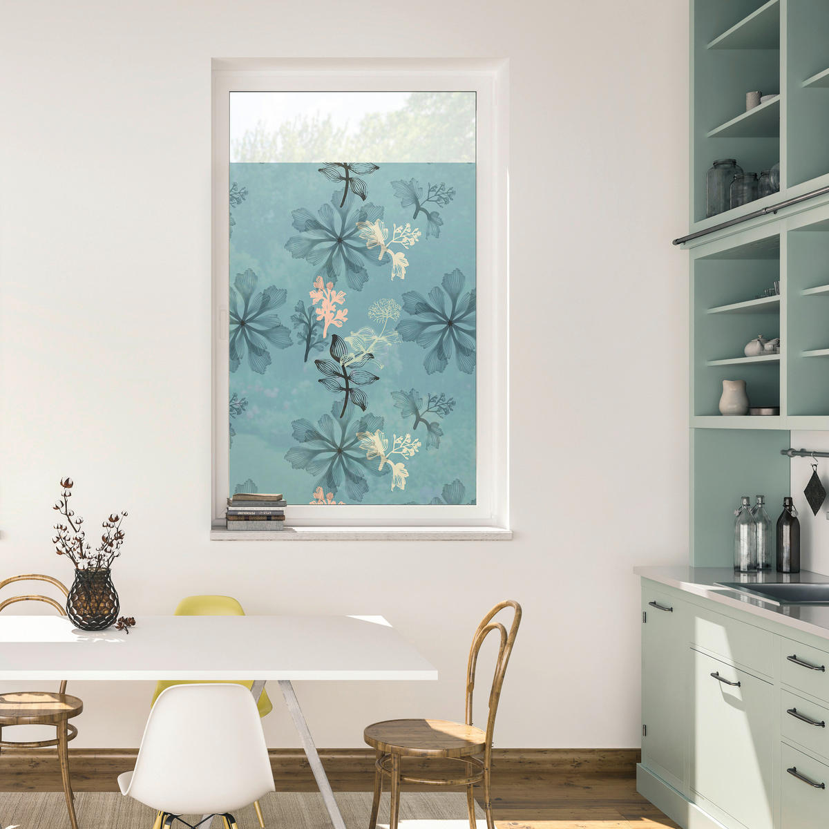 LICHTBLICK Fensterfolie Aqua Floral Floral Aqua Floral blau B/L: ca. 50x50 cm Aqua Floral - blau (50,00/50,00cm) - LICHTBLICK