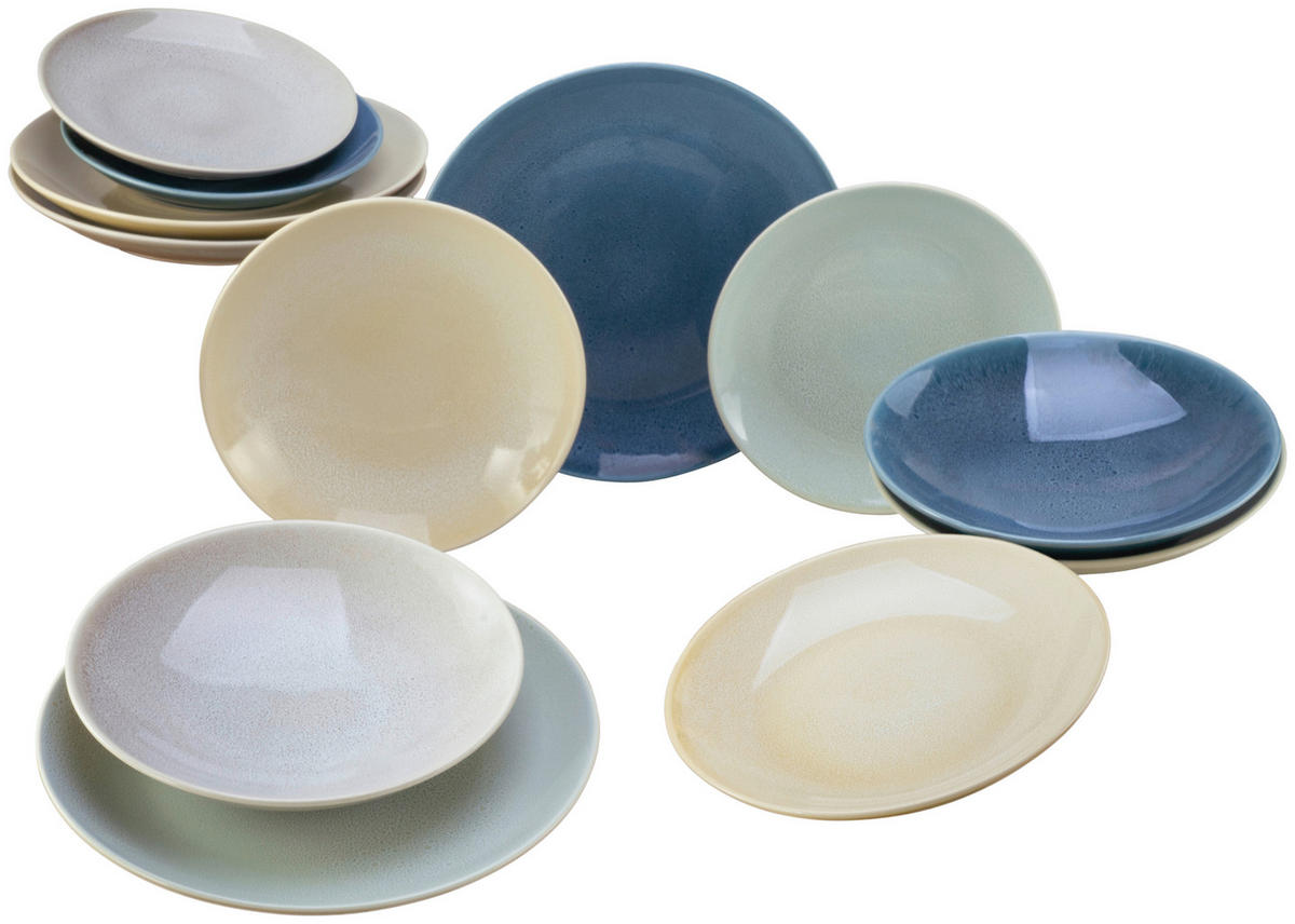 CreaTable Tafelservice Reactive Nordic multicolor Steinzeug 12 tlg. Reactive Nordic - multicolor - CreaTable