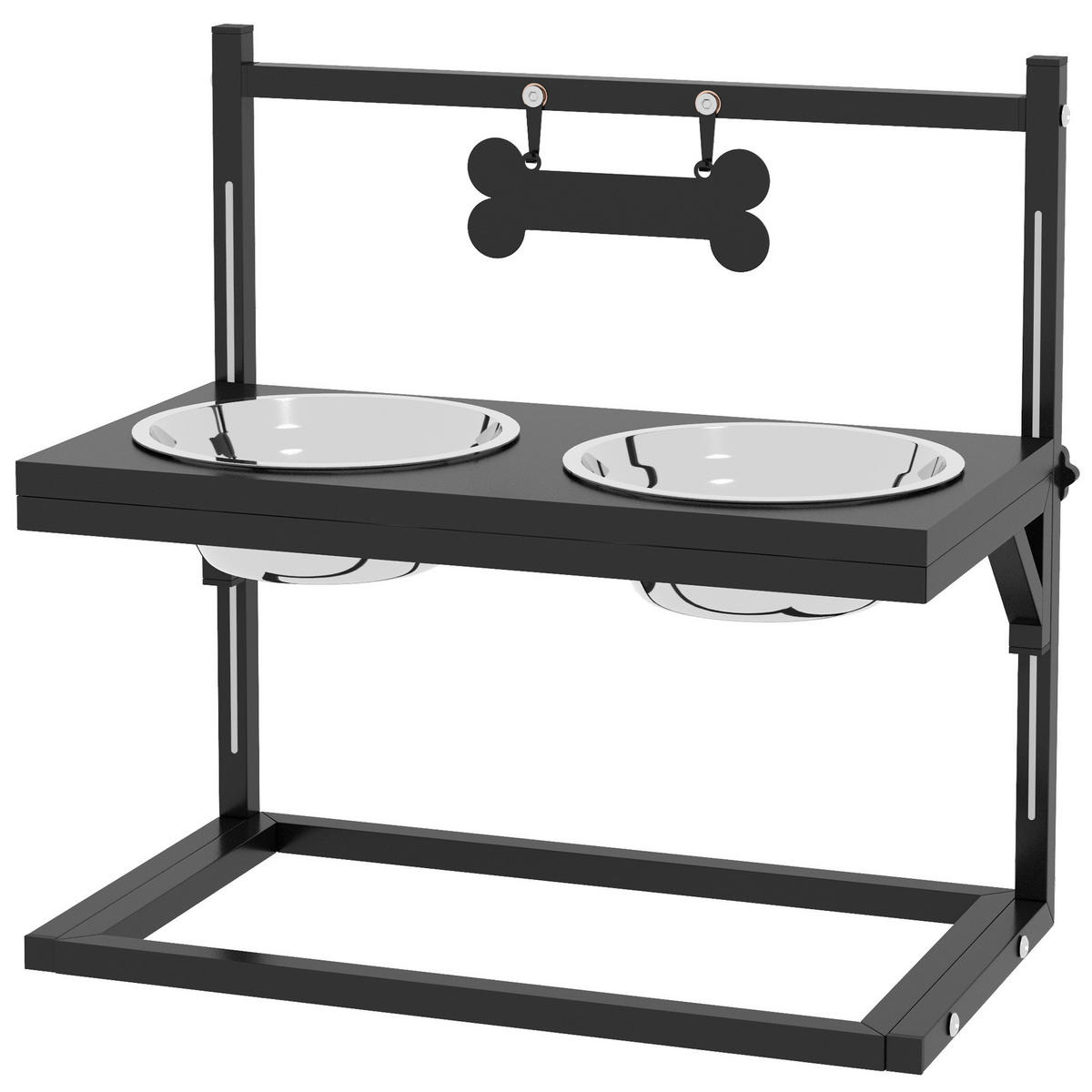 PawHut Tier-Zubehör schwarz Edelstahl B/H/L: ca. 22x40,5x39 cm Futterstation - schwarz (39,00/22,00/40,50cm) - PawHut