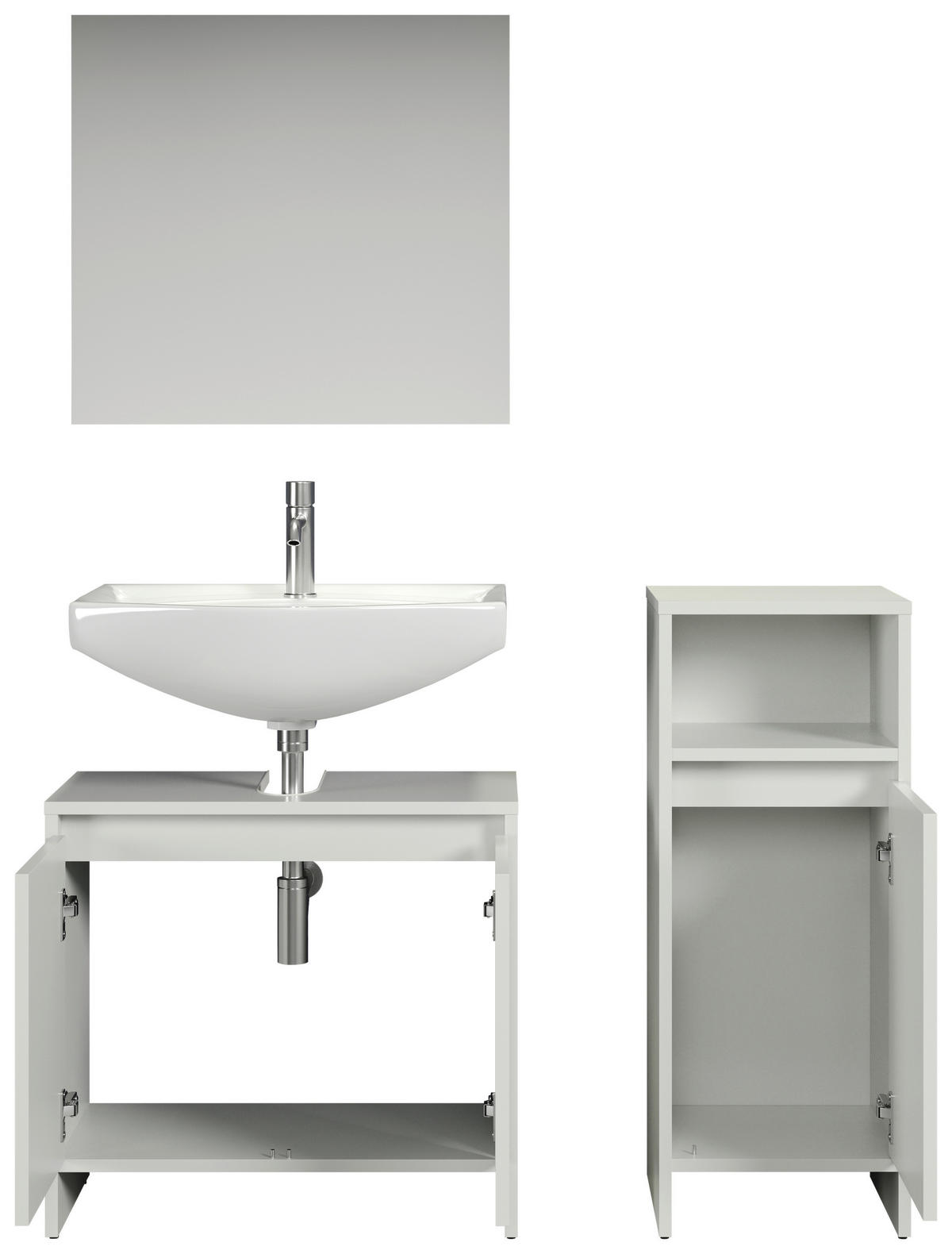 Badezimmer-Set Basix weiß matt grau B/H/T: ca. 107x164x28 cm Basix - weiß/grau (107,00/164,00/28,00cm) - Trendteam