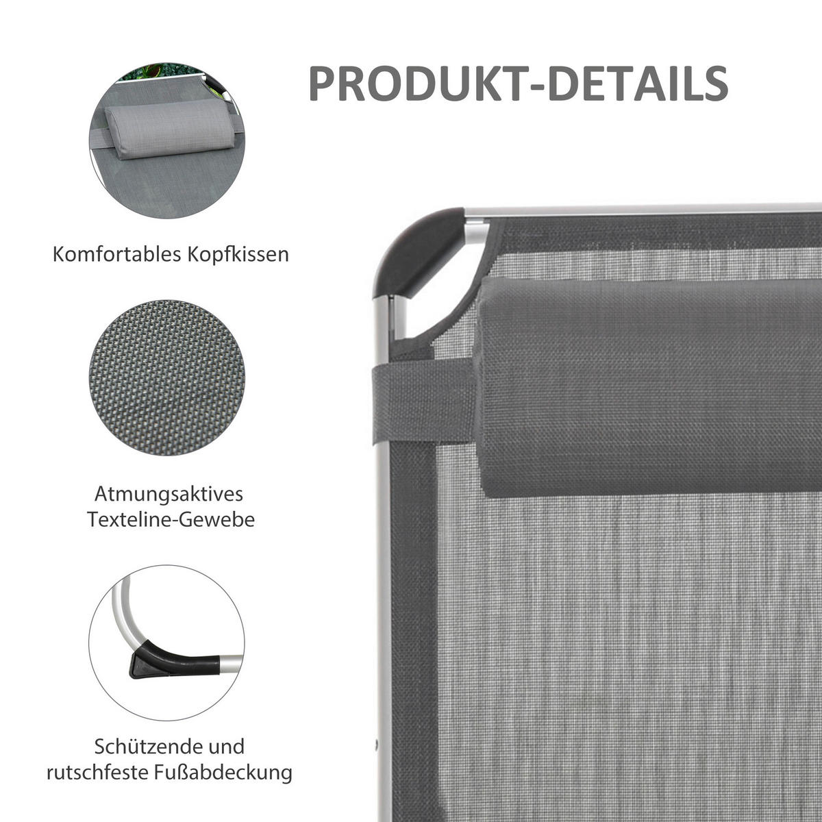 Outsunny Gartenliege grau Aluminium B/H/L: ca. 60x76x165 cm Gartenliege - grau (165,00/60,00/76,00cm) - Outsunny