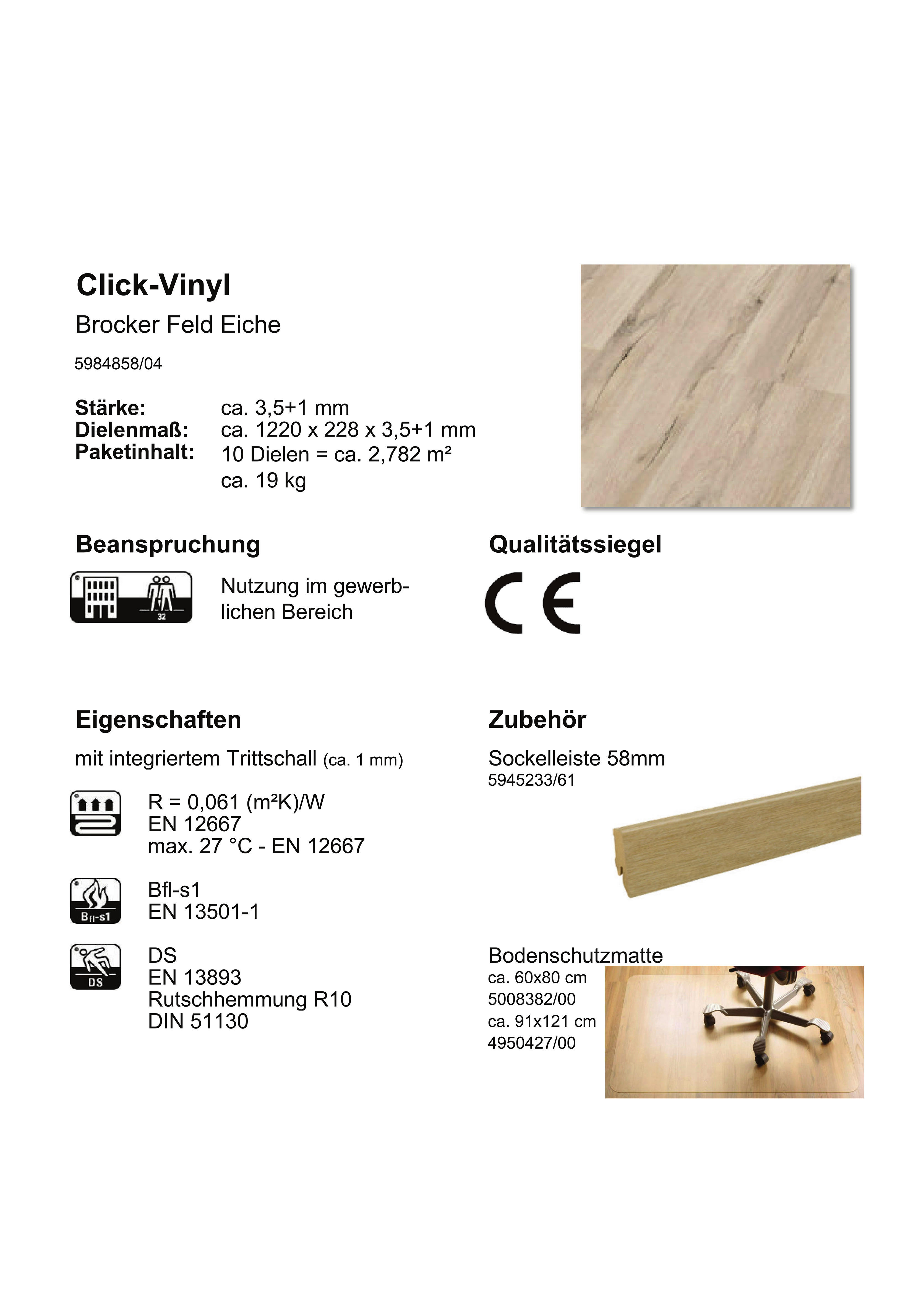 Click-Vinylboden Brocker Feld ca. 2,782 m² im Paket  B/L: ca. 22,8x122 cm pro Paket Brocker Feld ca. 2,782 m² im Paket - (22,80/122,00cm)