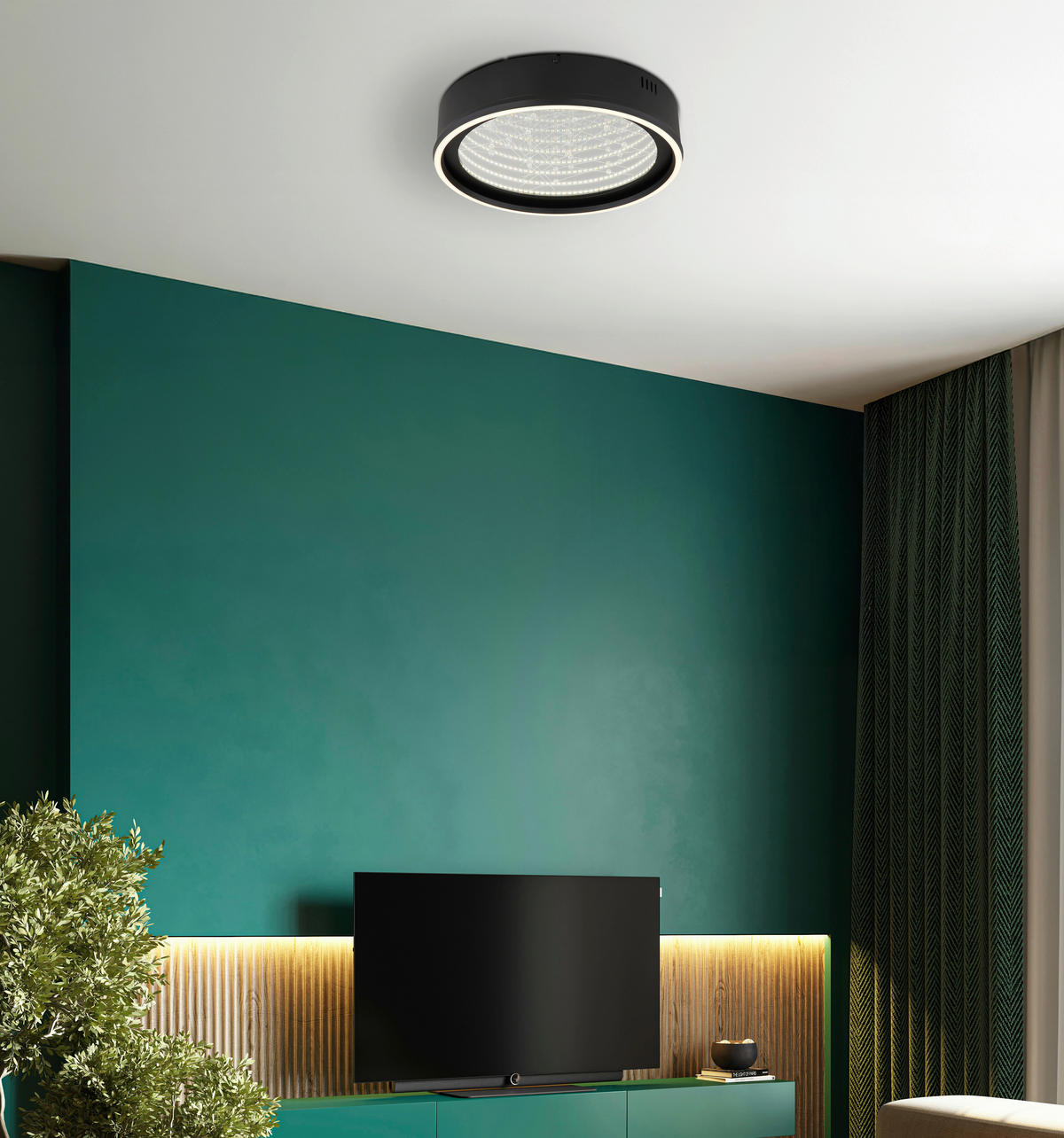 GLOBO Deckenleuchte Opal schwarz klar Kunststoff Aluminium Glas H/D: ca. 8,5x40 cm 1 Brennstellen Mirrora - klar/schwarz (40,00/8,50cm) - GLOBO