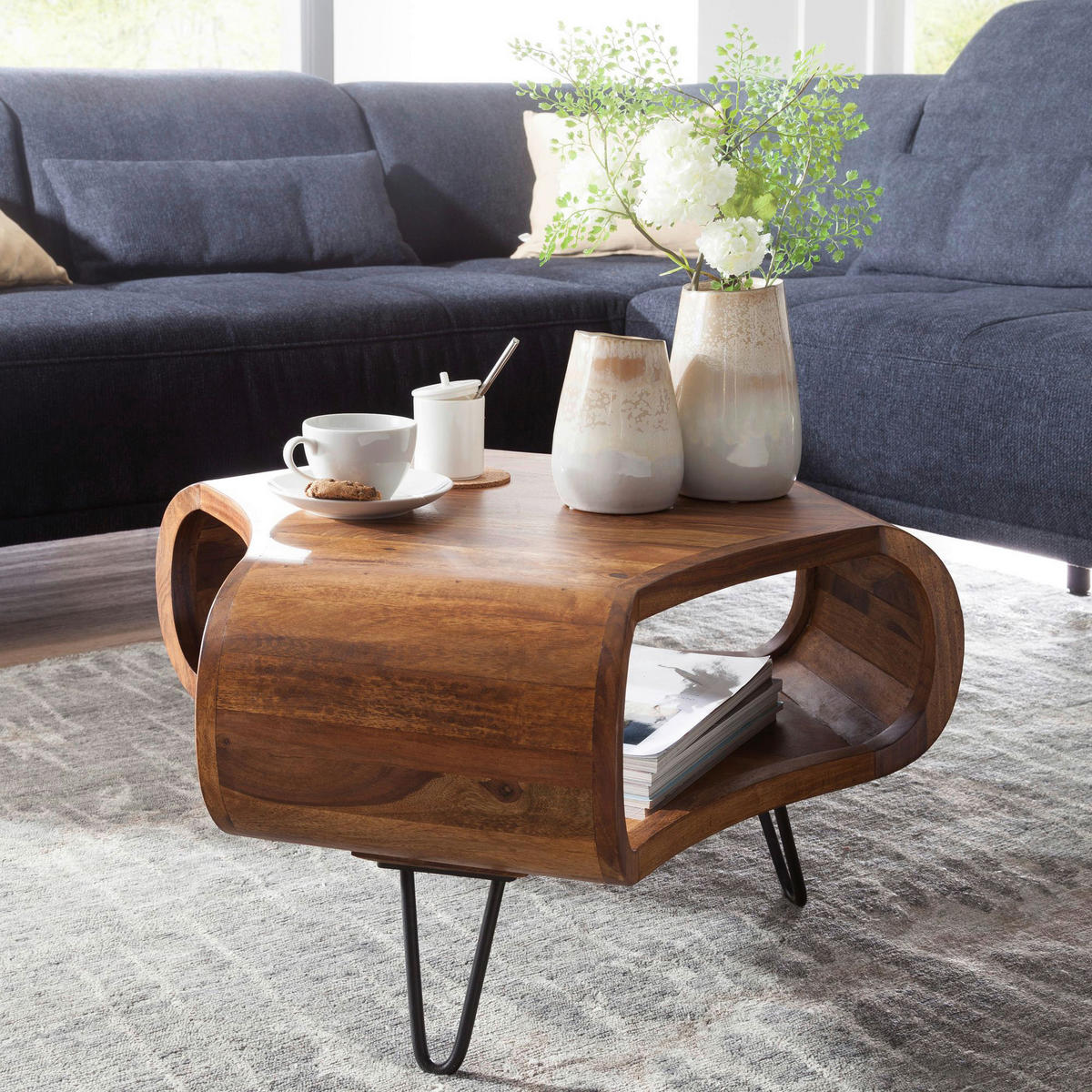 Couchtisch natur schwarz B/H/T: ca. 55x38x55 cm Couchtisch - natur/schwarz (55,00/38,00/55,00cm) - Wohnling