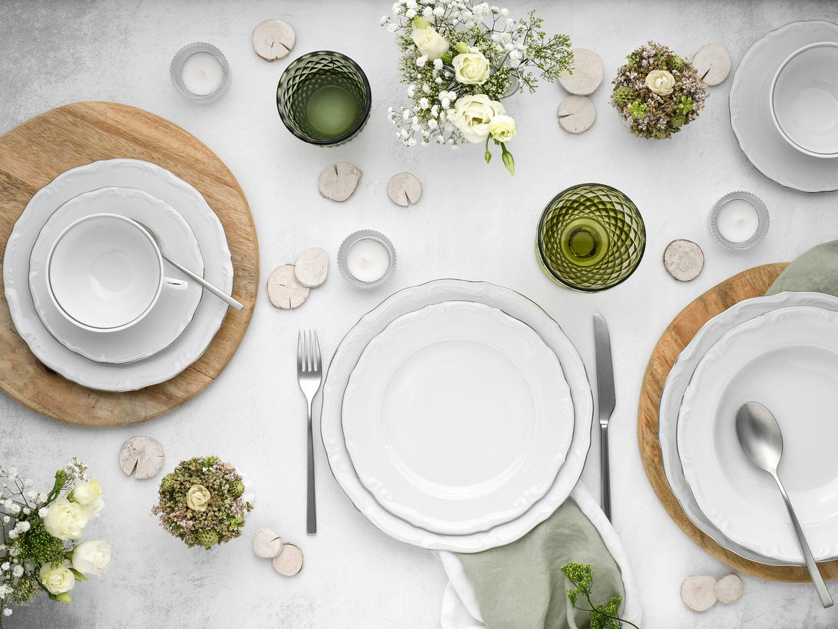 CreaTable Tafelservice Maria Theresia platin Porzellan 30 tlg. Maria Theresia - platin (44,00/28,00/33,00cm) - CreaTable