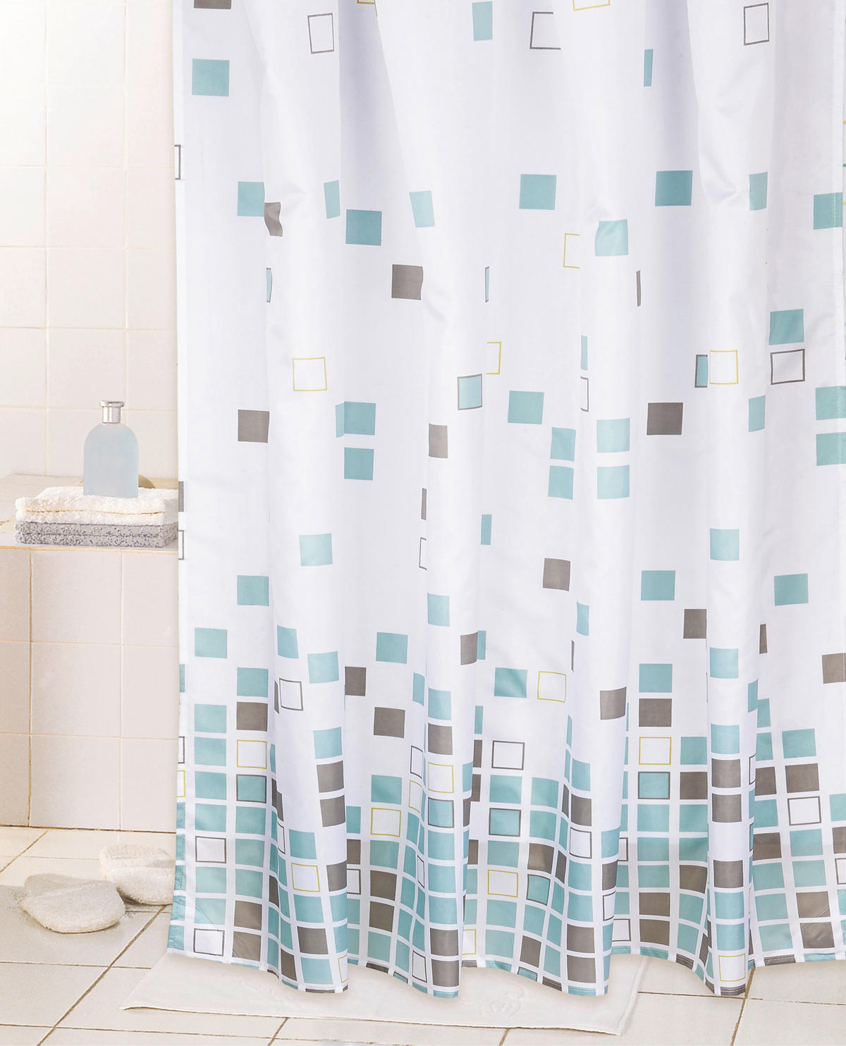 Duschvorhang blau weiß braun Kunststoff B/L: ca. 180x200 cm Duschvorhang_Mosaic_ACUS - blau/braun (180,00/200,00cm) - Acus