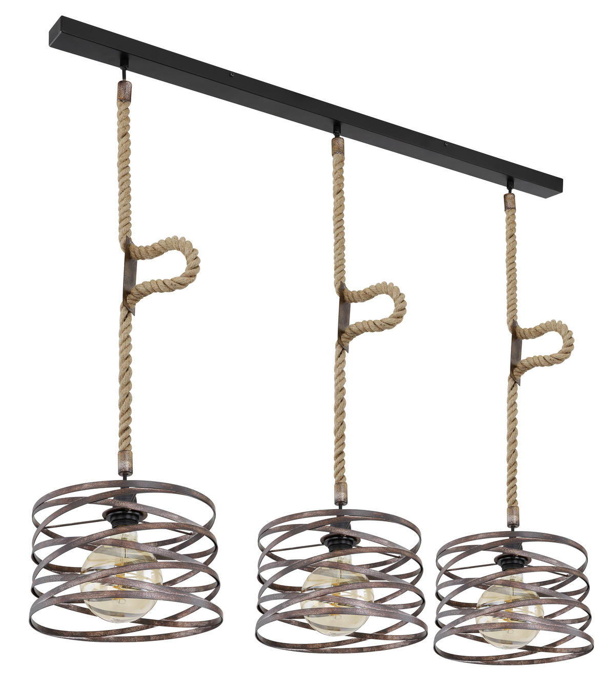GLOBO Pendelleuchte MARCO 15641-3H schwarz rostfarbig Metall Hanfseil B/H/L: ca. 28x120x115 cm 3.0 Brennstellen MARCO - rostfarbig/schwarz (115,00/28,00/120,00cm) - GLOBO