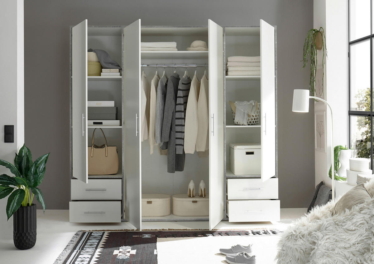 Kleiderschrank Valencia Beton Optik B/H/T: ca. 206x195x60 cm Valencia - Beton/weiß (206,00/195,00/60,00cm)