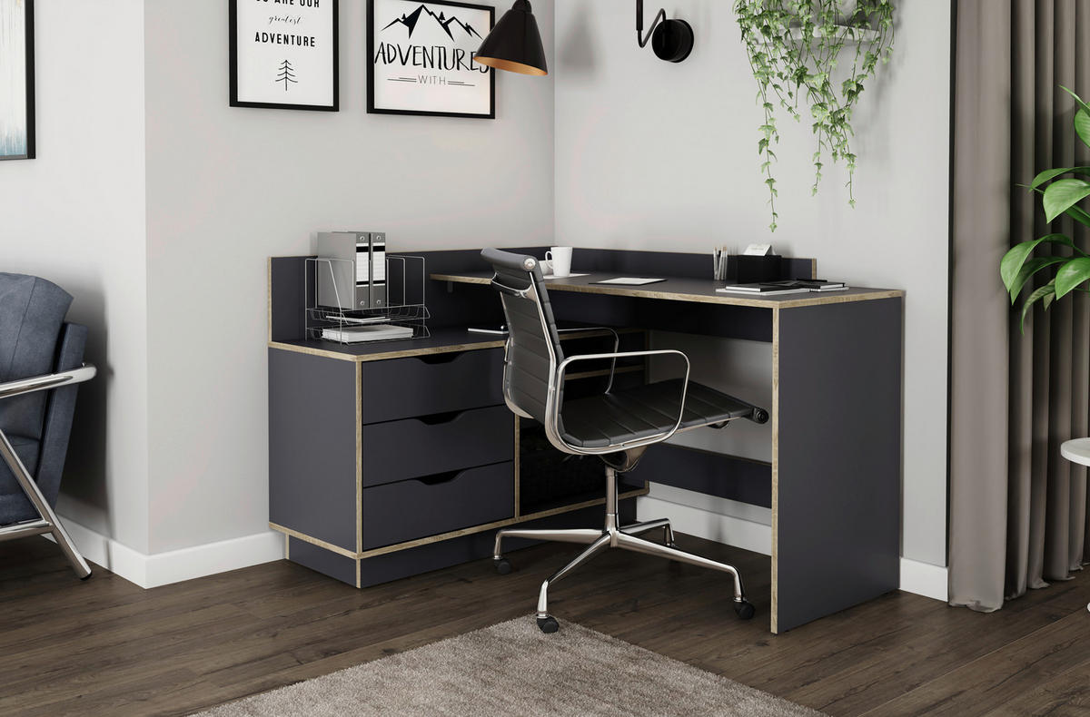 Winkelschreibtisch BELFAST anthrazit Eiche Optik B/H/T: ca. 129x83,5x105 cm BELFAST - Eiche/anthrazit (129,00/83,50/105,00cm) - byLIVING