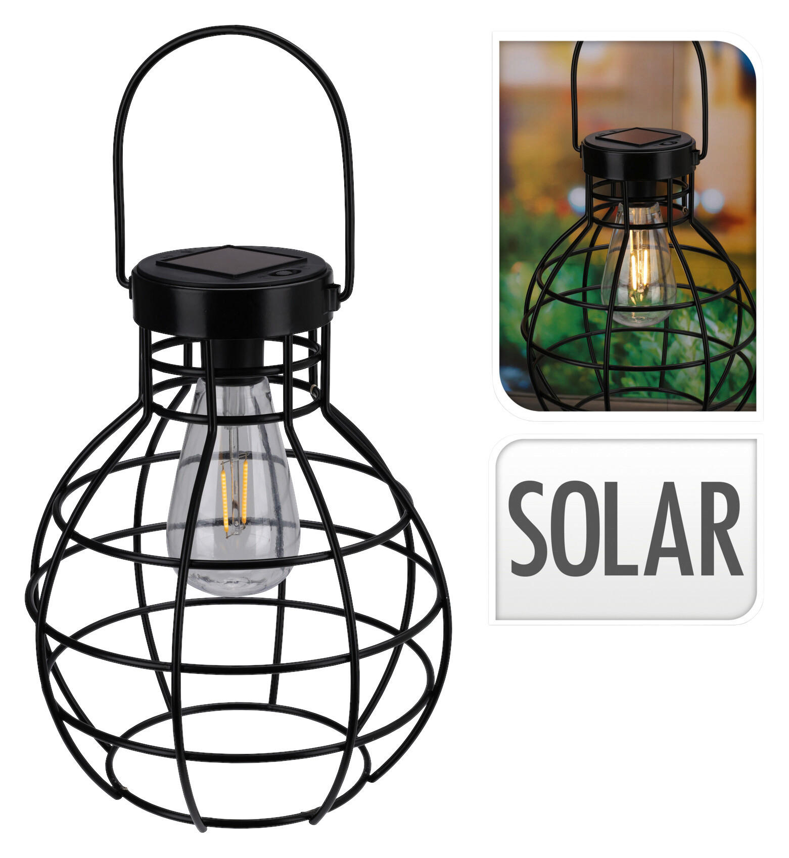 Solarlaterne schwarz Metall H: ca. 24,5 cm Solarlaterne - schwarz (24,50cm)