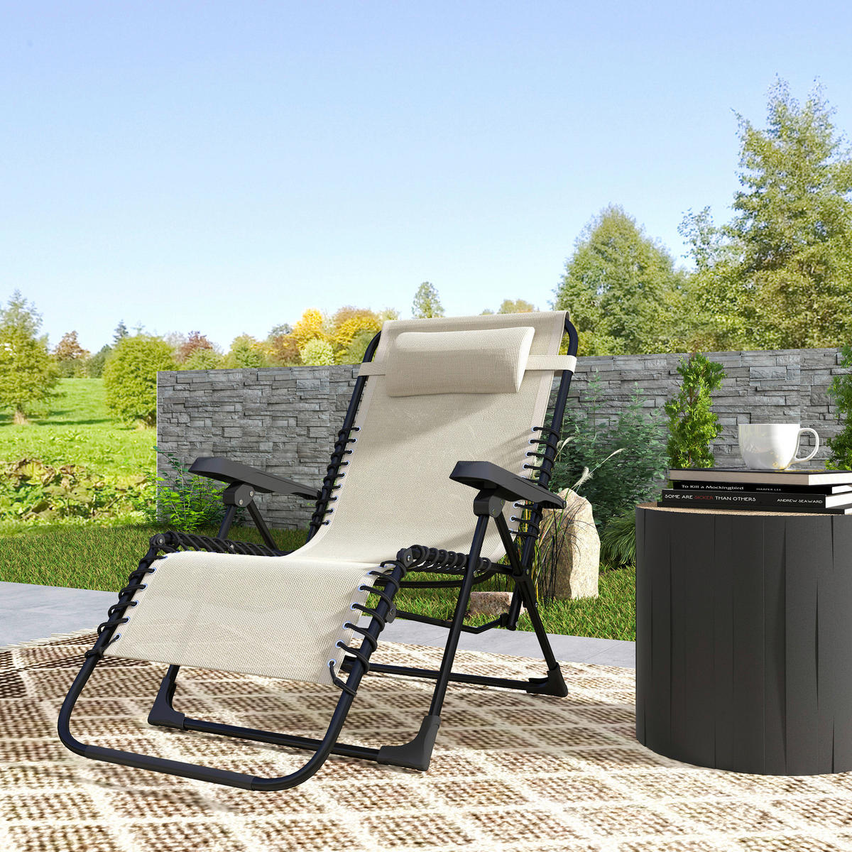 Outsunny Sonnenliege beige Netzstoff B/H/L: ca. 65x112x90 cm Sonnenliege - beige (90,00/65,00/112,00cm) - Outsunny