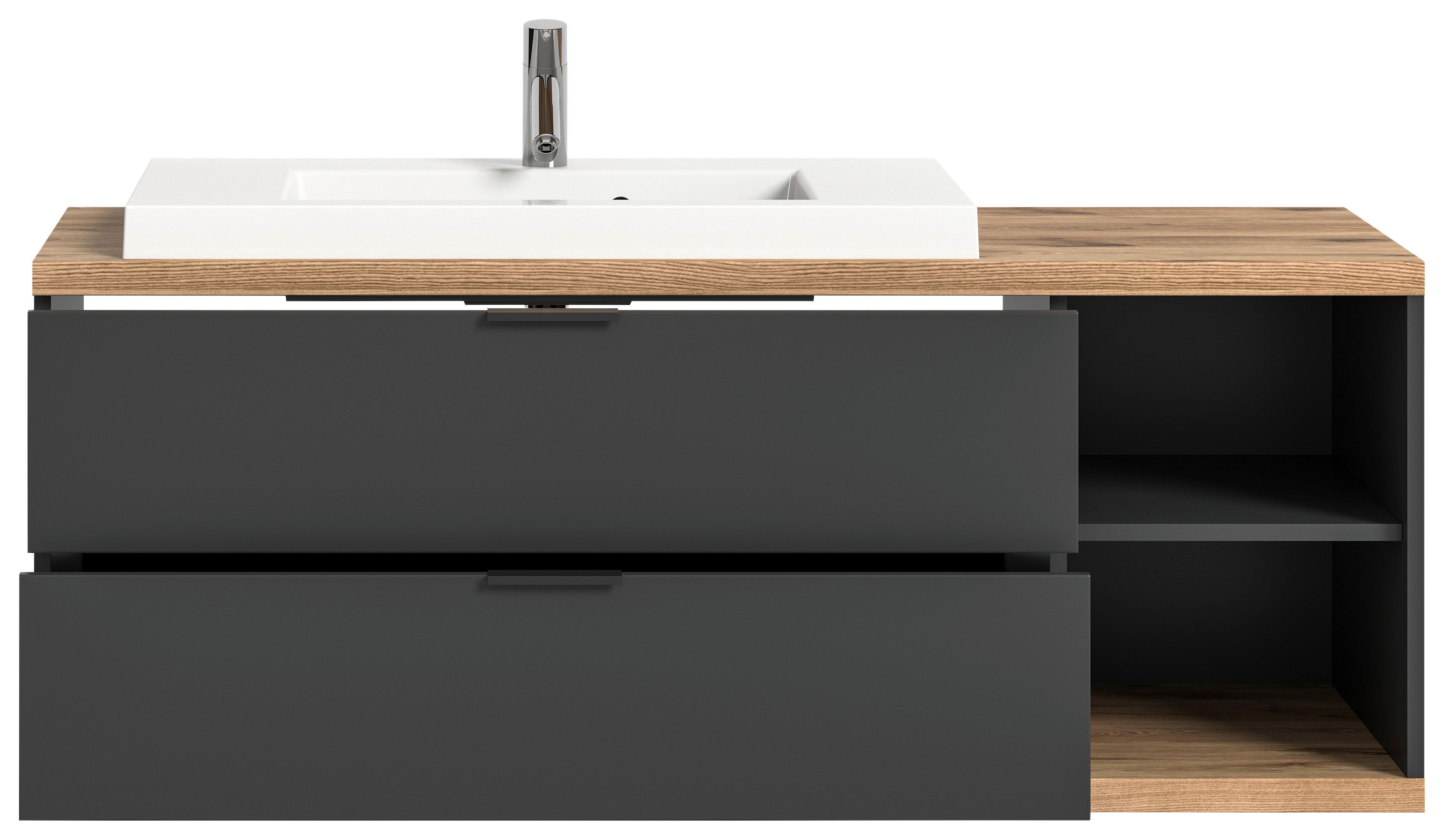 Waschbeckenunterschrank Nuaro anthrazit Nox Oak Nachbildung B/H/T: ca. 130x57x48 cm Nuaro - anthrazit (130,00/57,00/48,00cm) - xonox.home