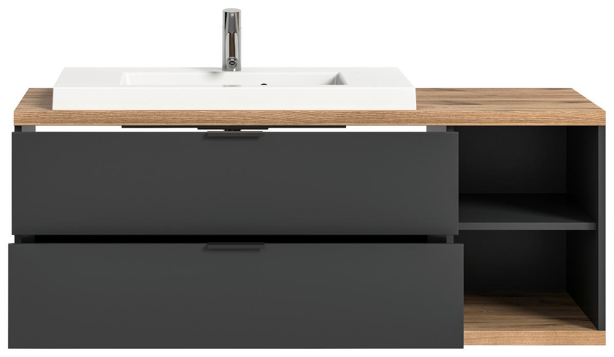 Waschbeckenunterschrank Nuaro anthrazit Nox Oak Nachbildung B/H/T: ca. 130x57x48 cm Nuaro - anthrazit (130,00/57,00/48,00cm) - xonox.home