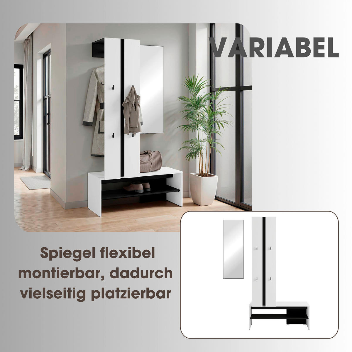 Garderobenset NANTE weiß schwarz B/H/T: ca. 100x186x40 cm NANTE - weiß/schwarz (100,00/186,00/40,00cm) - byLIVING
