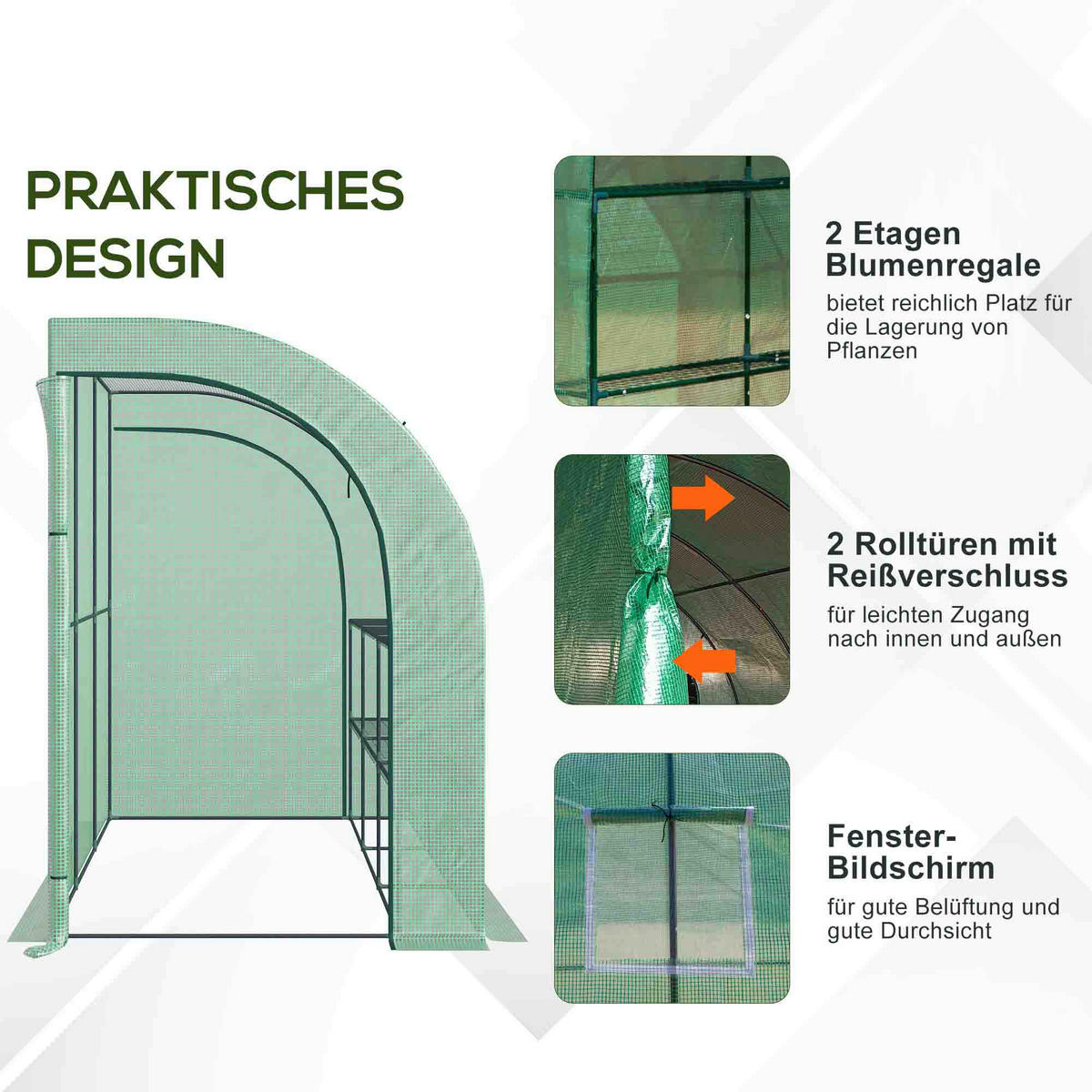 Outsunny Gewächshaus B/H/L: ca. 150x213x300 cm Gewächshaus - grün (300,00/150,00/213,00cm) - Outsunny