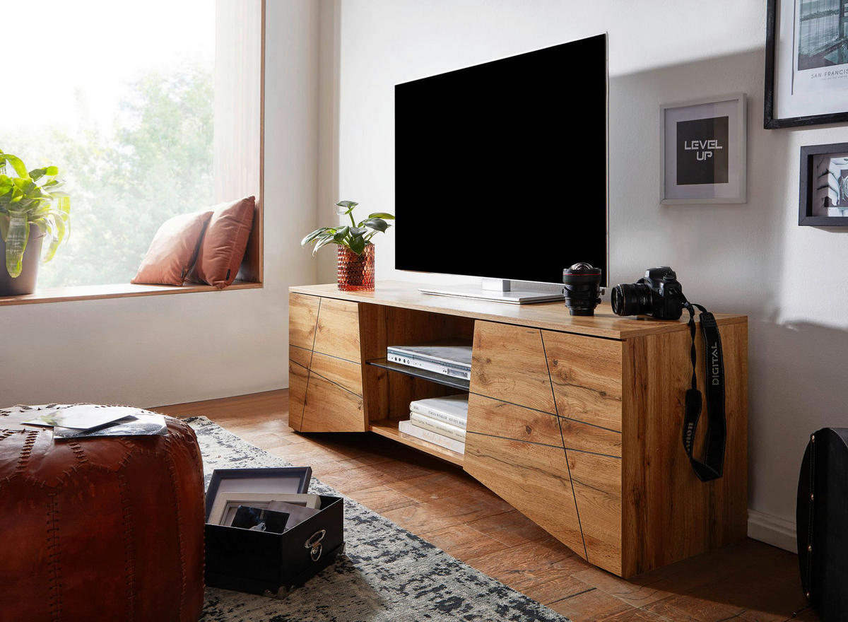 Lowboard Eiche Nachbildung glasklar B/H/T: ca. 160x50x40 cm Lowboard - Eiche/glasklar (160,00/50,00/40,00cm) - Wohnling