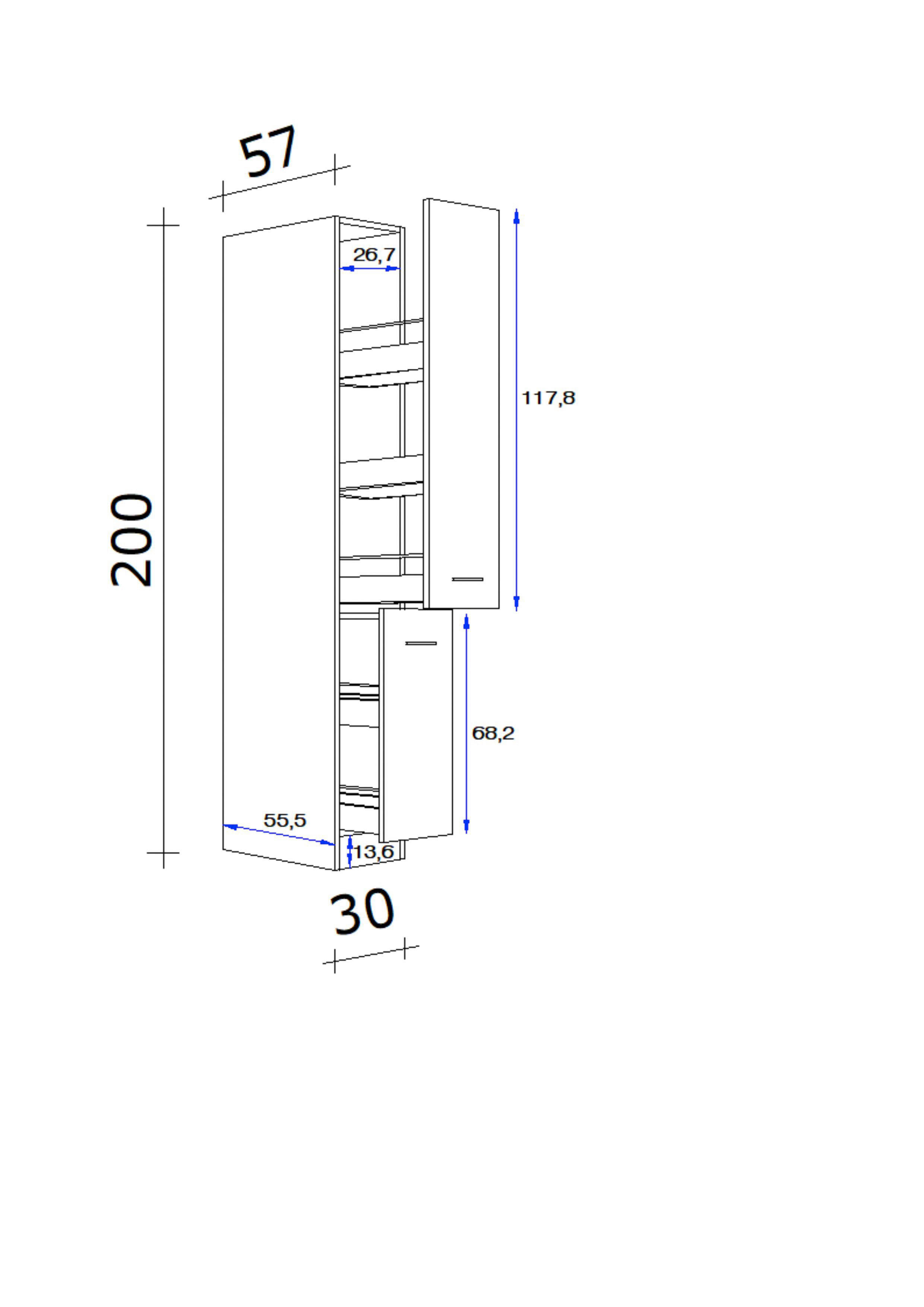 Apothekerschrank Valero weiß Hochglanz B/H/T: ca. 30x200x57 cm Valero - Eiche/weiß (30,00/200,00/57,00cm) - Flex-Well
