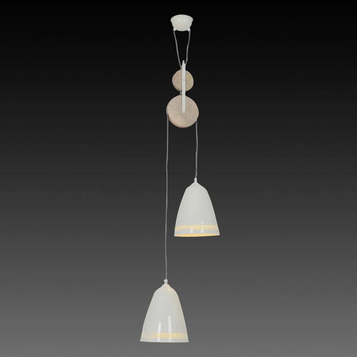Näve Leuchten Gegenzug-Pendelleuchte NV6074011 weiß natur Metall Holz H/D: ca. 110x21 cm E27 2 Brennstellen Jaipur - weiß/natur (21,00/110,00cm) - Näve Leuchten
