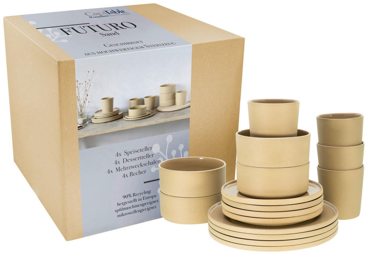 CreaTable Kombiservice Futuro sand Steinzeug 16 tlg. Futuro - sand - CreaTable