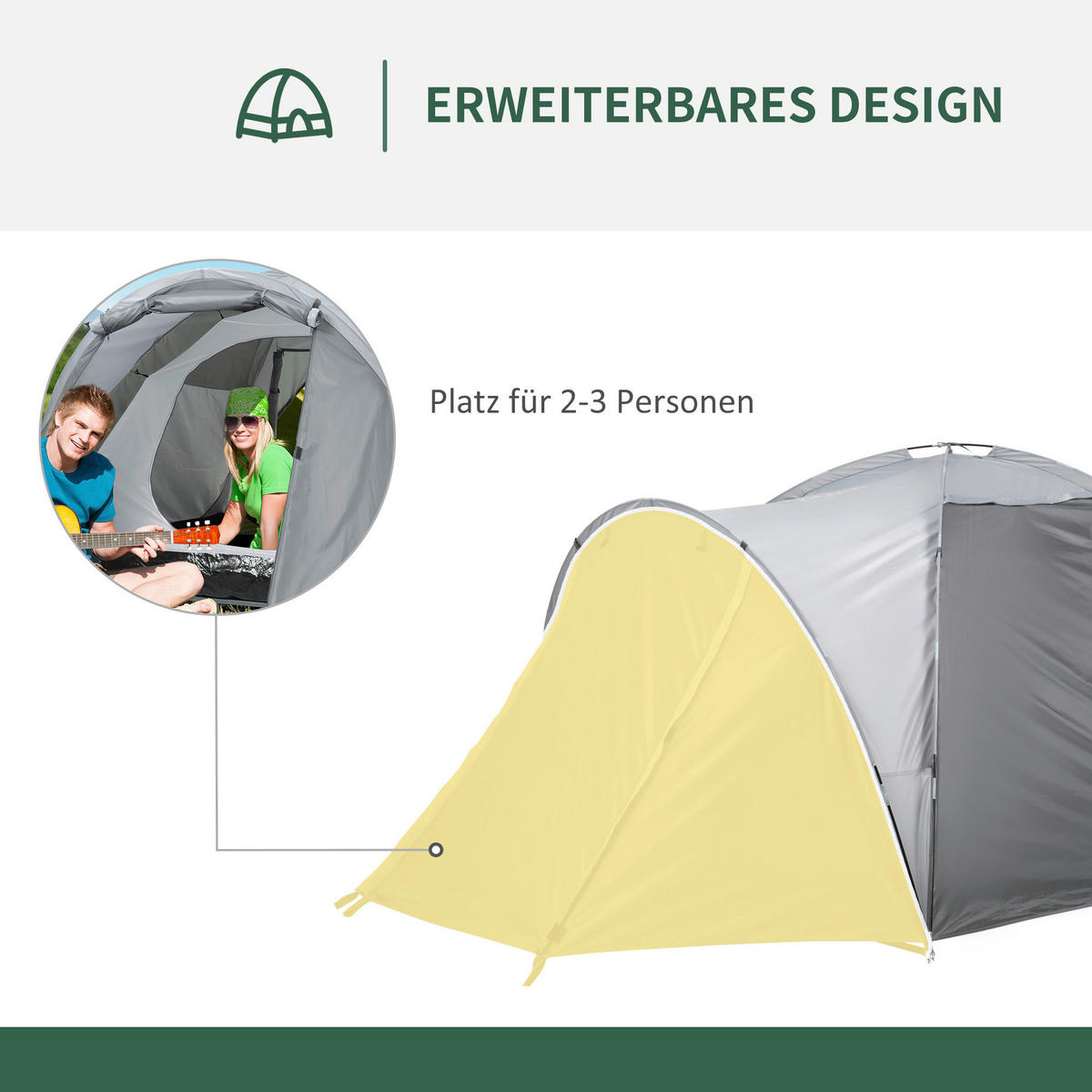 Outsunny Campingartikel B/H/L: ca. 220x350x145 cm Campingzelt - grau (145,00/220,00/350,00cm) - Outsunny