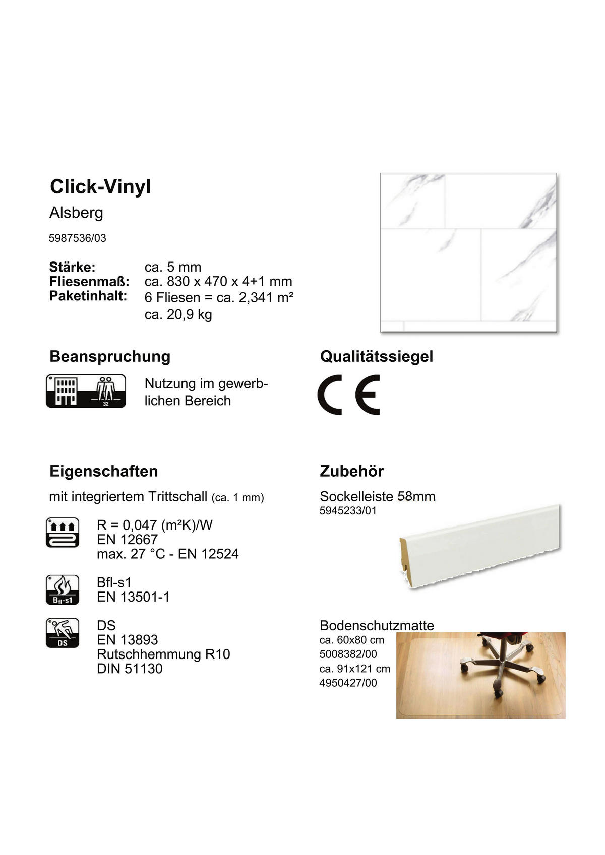 Check One Click-Vinylboden Alsberg ca. 2,341 m² im Paket  B/L: ca. 47x83 cm pro Paket Alsberg ca. 2,341 m² im Paket - (47,00/83,00cm) - Check One