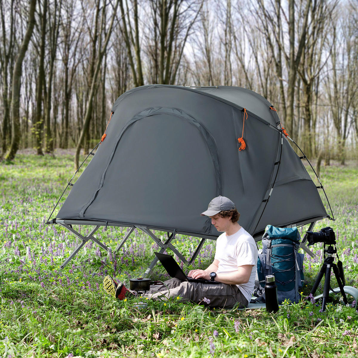 Outsunny Campingartikel B/H/L: ca. 146x200x159 cm Feldbett - grau (159,00/146,00/200,00cm) - Outsunny