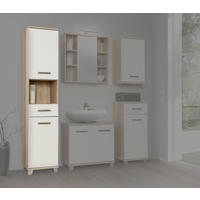Badhochschrank  Eiche Sonoma Nachbildung weiß B/H/T: ca. 40,2x186,8x34,8 cm Veris_Badhochschrank VERS71-Q34 - Eiche/weiß (40,20/186,80/34,80cm)
