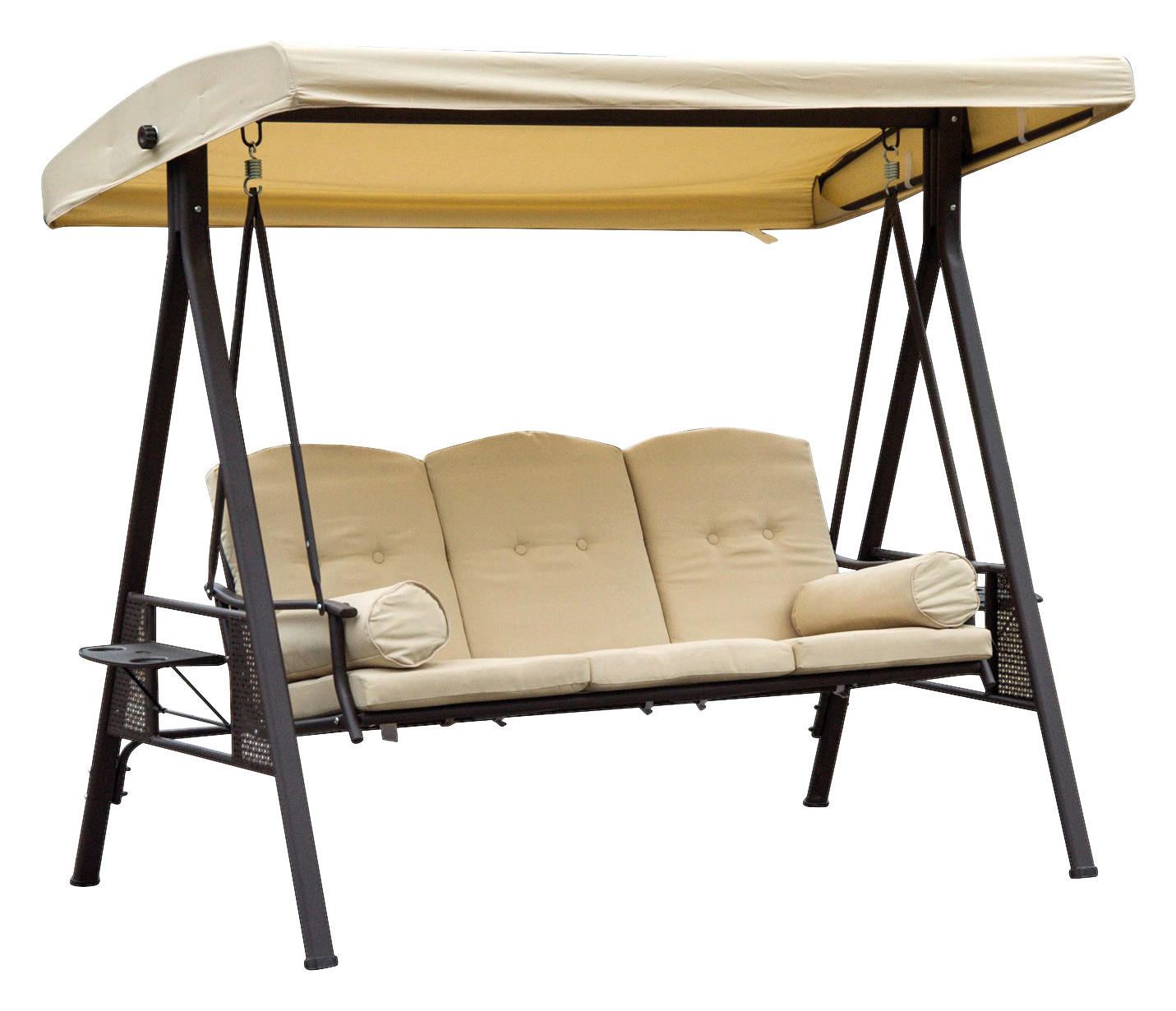 Outsunny Hollywoodschaukel beige Metall B/H/L: ca. 206x180x124,5 cm Hollywoodschaukel_3-Sitzer - beige/braun (124,50/206,00/180,00cm) - Outsunny