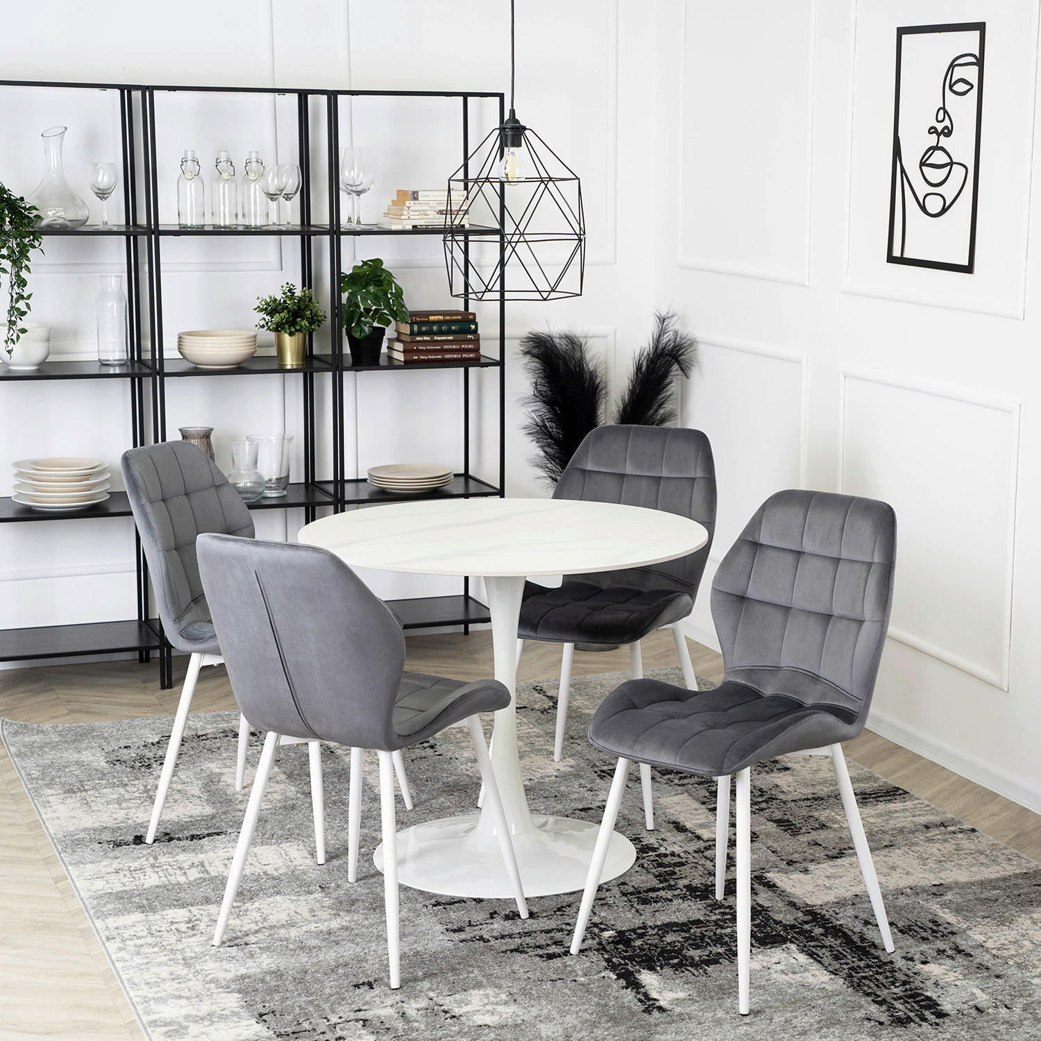 Stuhl LUCKY grau weiß Velourstoff B/H/T: ca. 47x86x58 cm LUCKY - weiß/grau (47,00/86,00/58,00cm) - WIPMEB