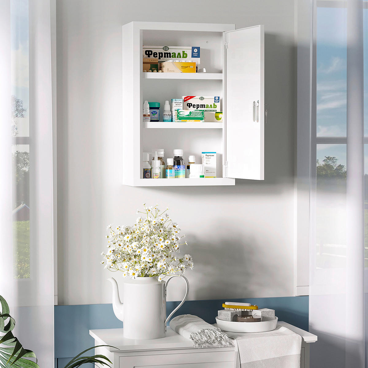 kleankin Medizinschrank weiß Polypropylen B/H/L: ca. 14x30x46 cm Medizinschrank - weiß (46,00/14,00/30,00cm) - kleankin