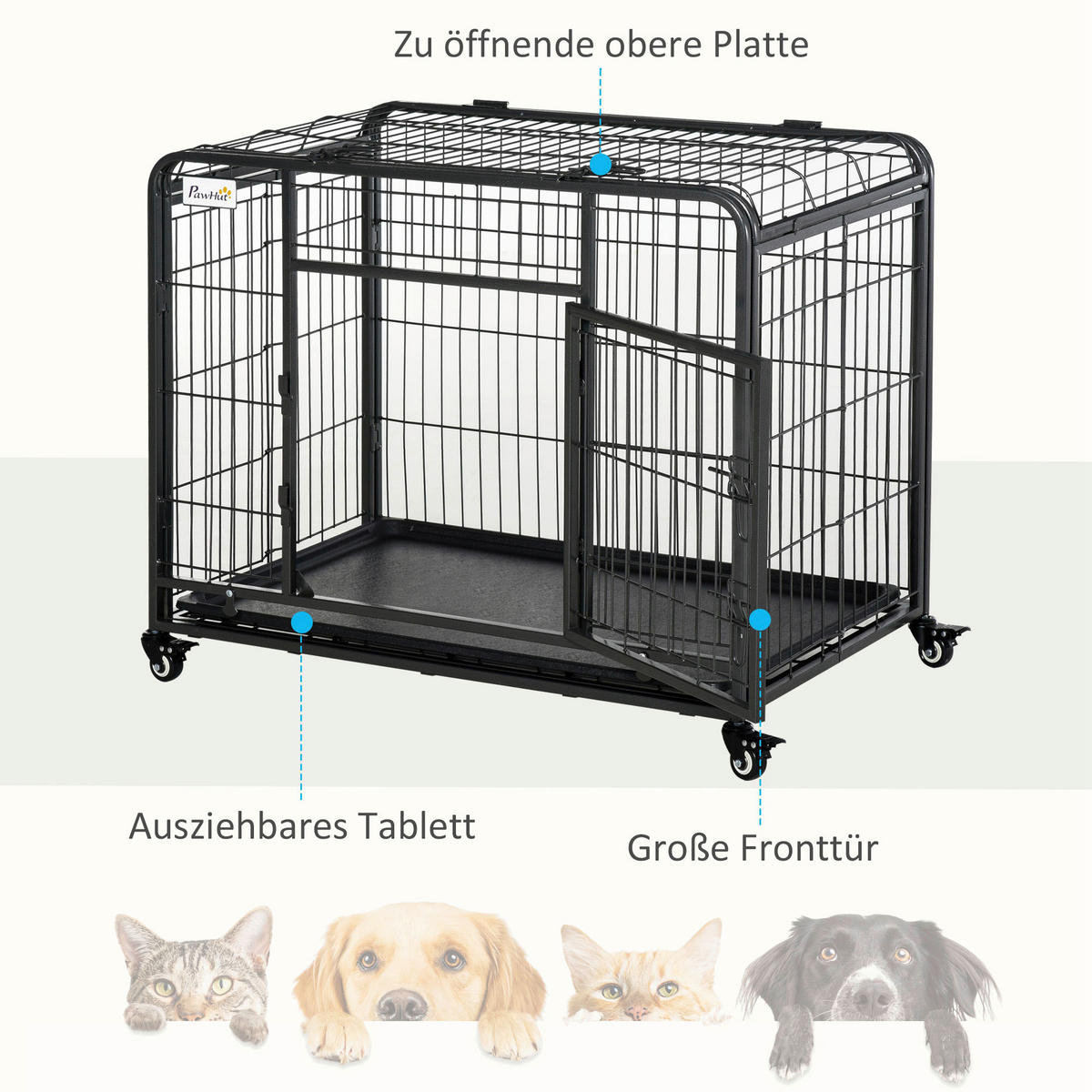 PawHut Hunde-Zubehör dunkelgrau Polypropylen B/H/L: ca. 58x94x69,5 cm Hundekäfig - dunkelgrau (69,50/58,00/94,00cm) - PawHut