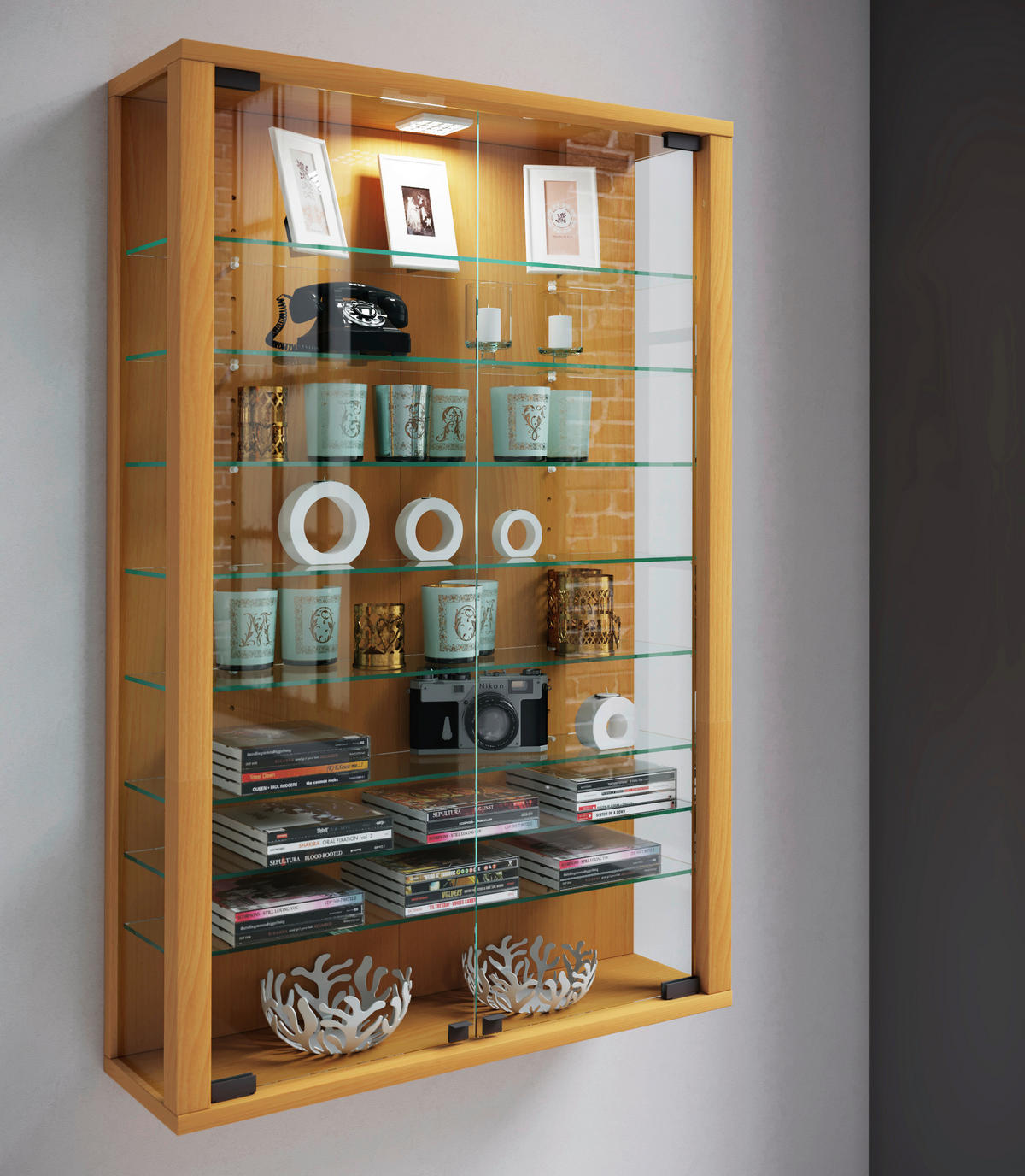 Vitrine Vitrosa Mini buche Nachbildung weiß Holzwerkstoff Holzwerkstoff Vitrosa Mini - weiß/buche - VCM Möbel