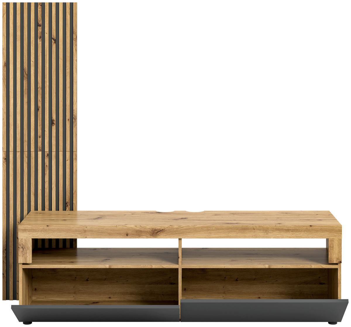 TV-Lowboard Okai anthrazit Eiche Artisan Nachbildung B/H/T: ca. 160x90x45 cm Okai - Eiche/anthrazit (160,00/90,00/45,00cm)