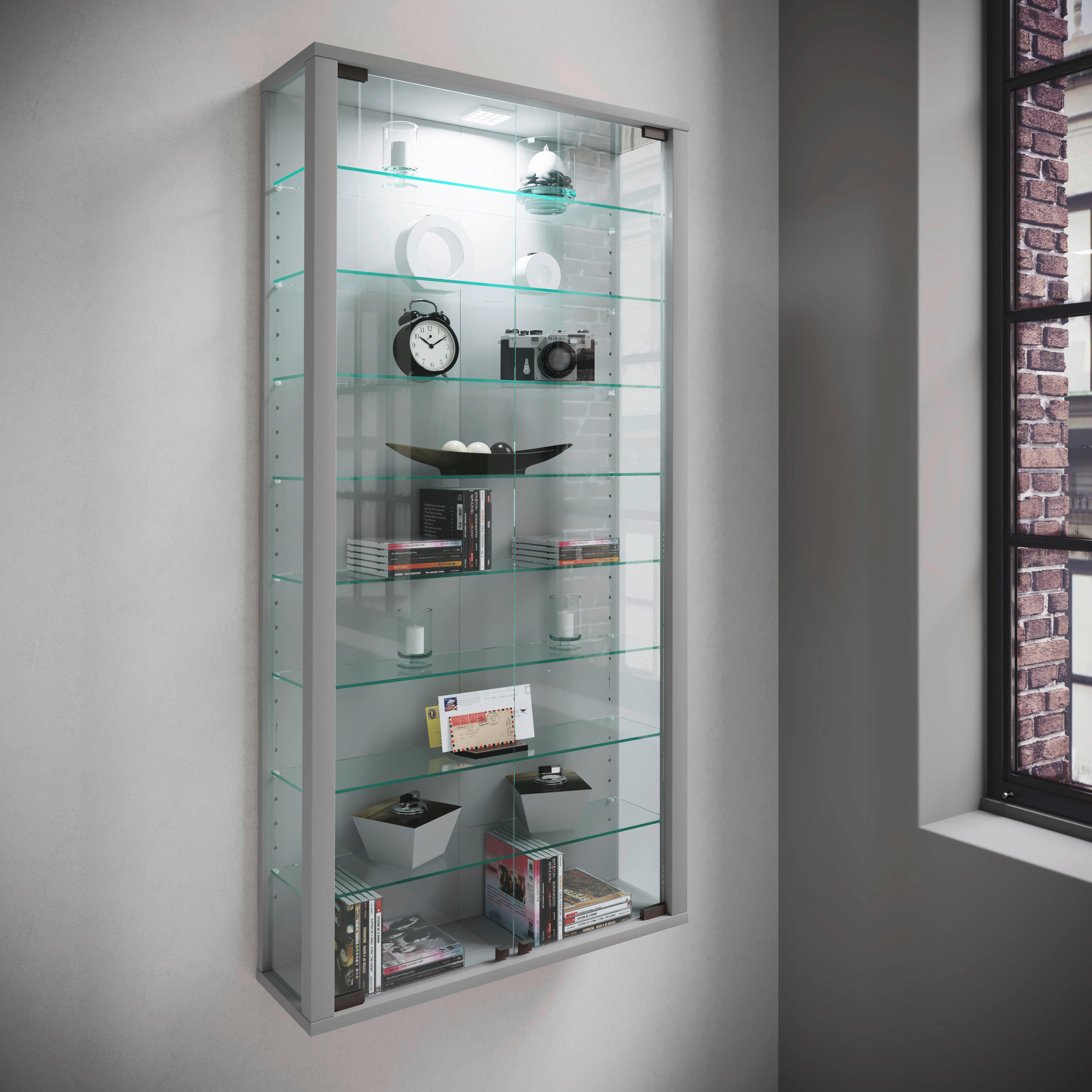Vitrine Vitrosa Maxi silber Holzwerkstoff Glas B/H/T: ca. 59x113x18 cm Vitrosa Maxi - silber (59,00/113,00/18,00cm) - VCM Möbel
