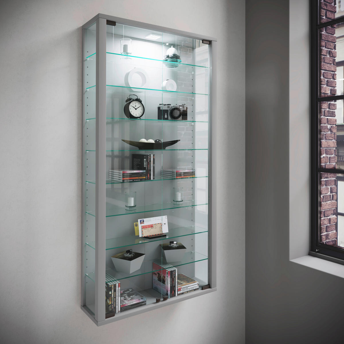 Vitrine Vitrosa Maxi silber Holzwerkstoff Glas B/H/T: ca. 59x113x18 cm Vitrosa Maxi - silber (59,00/113,00/18,00cm) - VCM Möbel