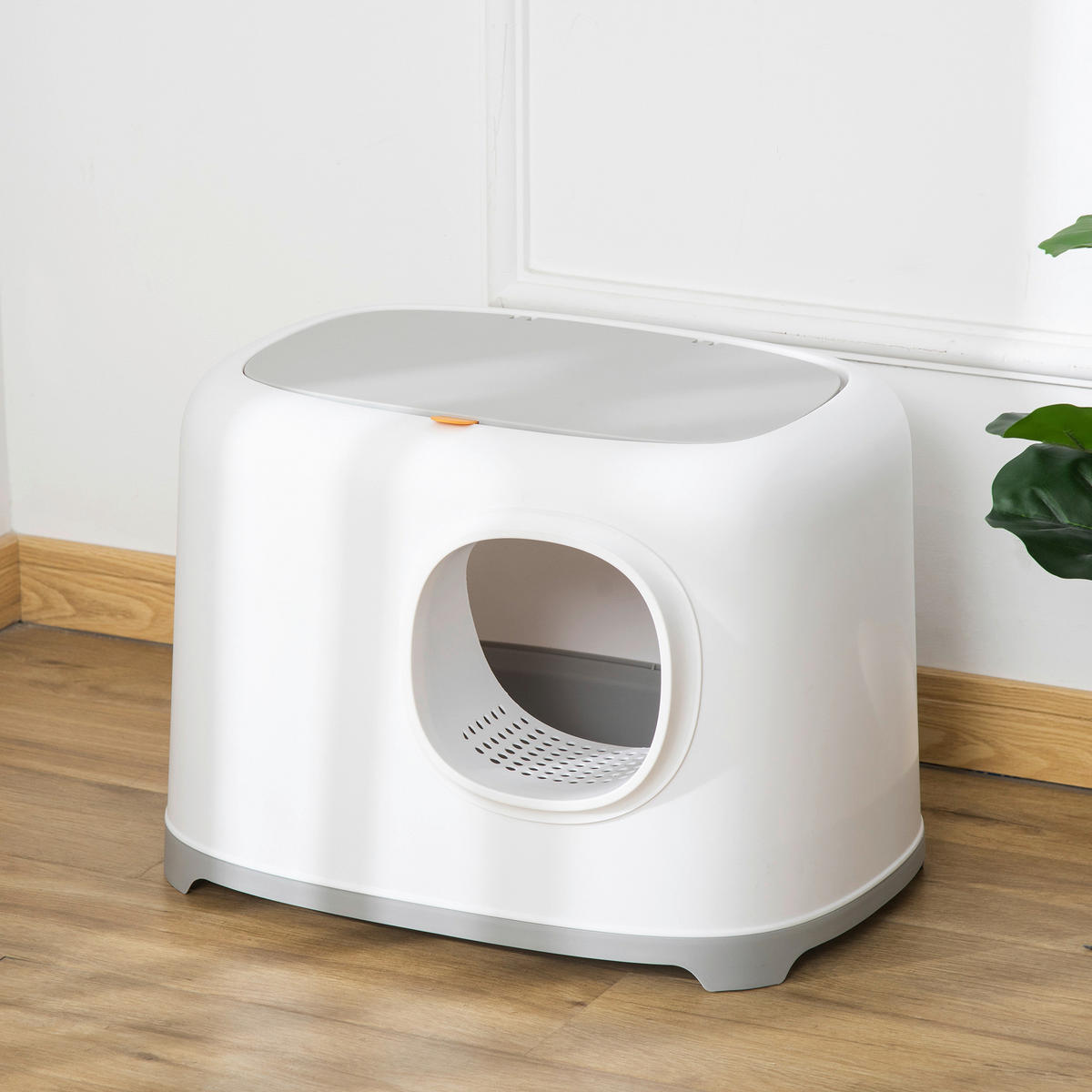 PawHut Katzentoilette hellgrau Kunststoff B/H/L: ca. 40x39x55 cm Katzentoilette - hellgrau/weiß (55,00/40,00/39,00cm) - PawHut