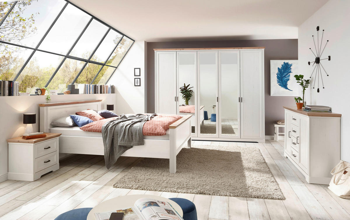 Bett Jasmin Eiche weiß B/H/T: ca. 205x98x215 cm Liegefläche B/L: ca. 180x200 cm Jasmin - Eiche/weiß (205,00/98,00/215,00cm)