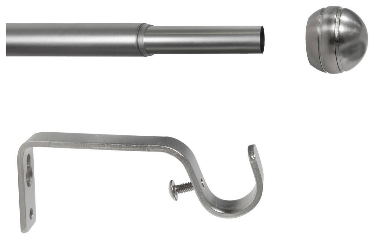 Gardinenstange Edelstahloptik Metall ausziehbar von ca. 120 bis 210 cm 1.0 Läufe Gardinenstange_Habito_Rillball - Edelstahloptik