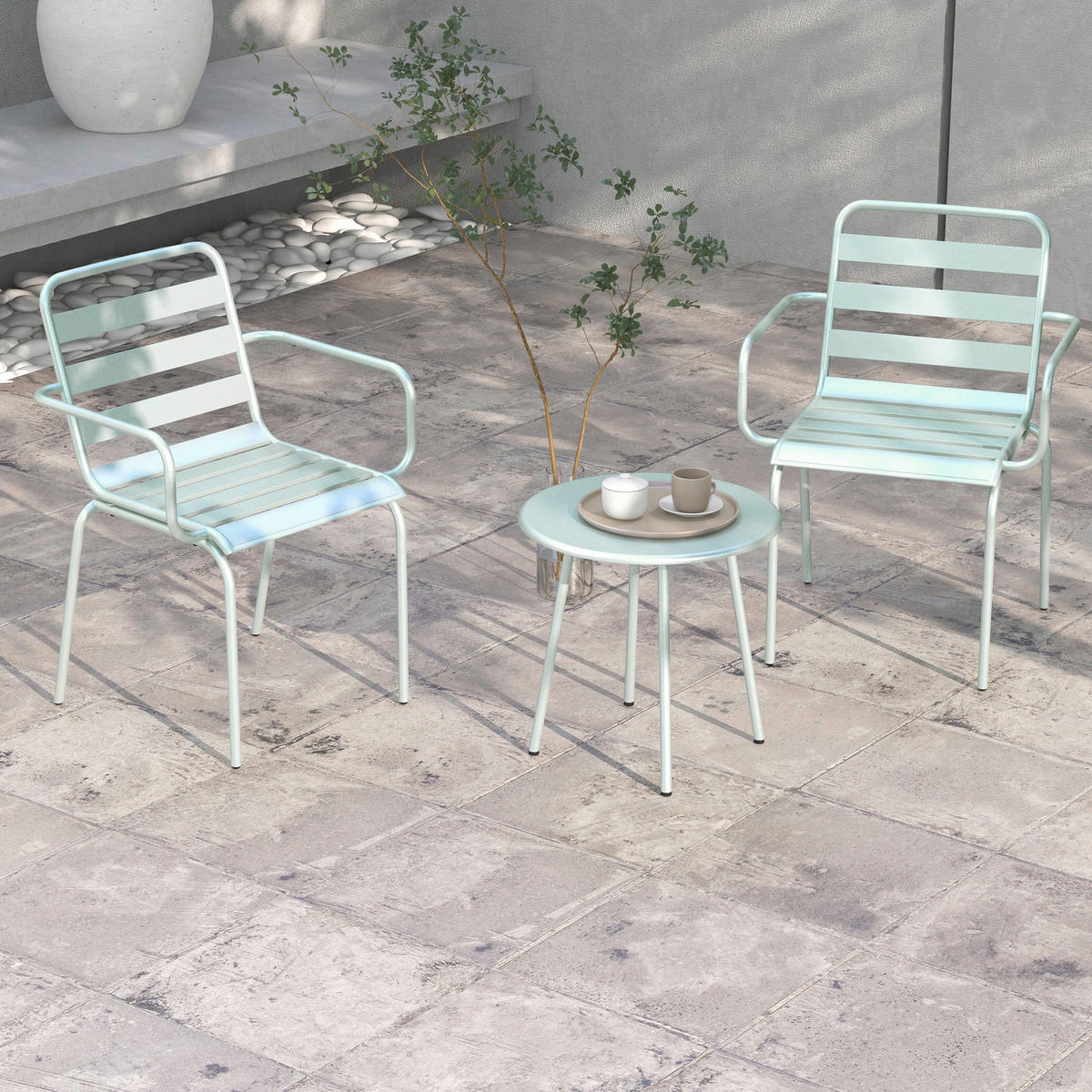 Outsunny Bistro-Set grün Stahl B/H/L: ca. 58x78x51 cm Bistro-Set - grün (51,00/58,00/78,00cm) - Outsunny
