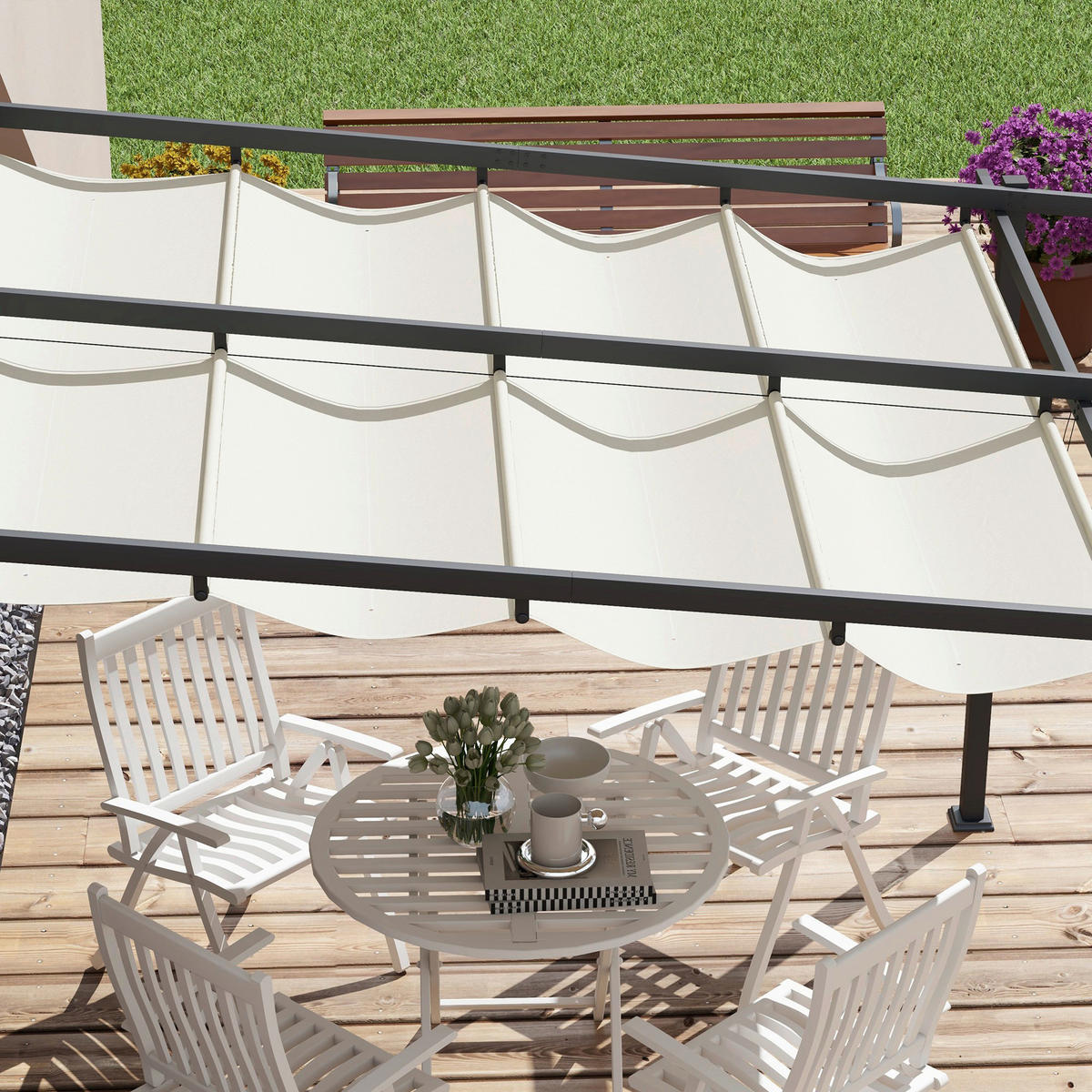 Outsunny Pergola cremeweiß Polyester B/H/L: ca. 297x230x297 cm Pergola - cremeweiß (297,00/297,00/230,00cm) - Outsunny