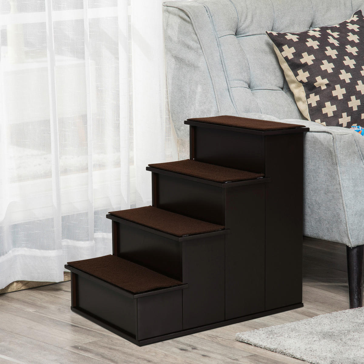 PawHut Haustiertreppe dunkelbraun MDF B/H/L: ca. 40x54,2x59 cm Haustiertreppe - dunkelbraun (59,00/40,00/54,20cm) - PawHut
