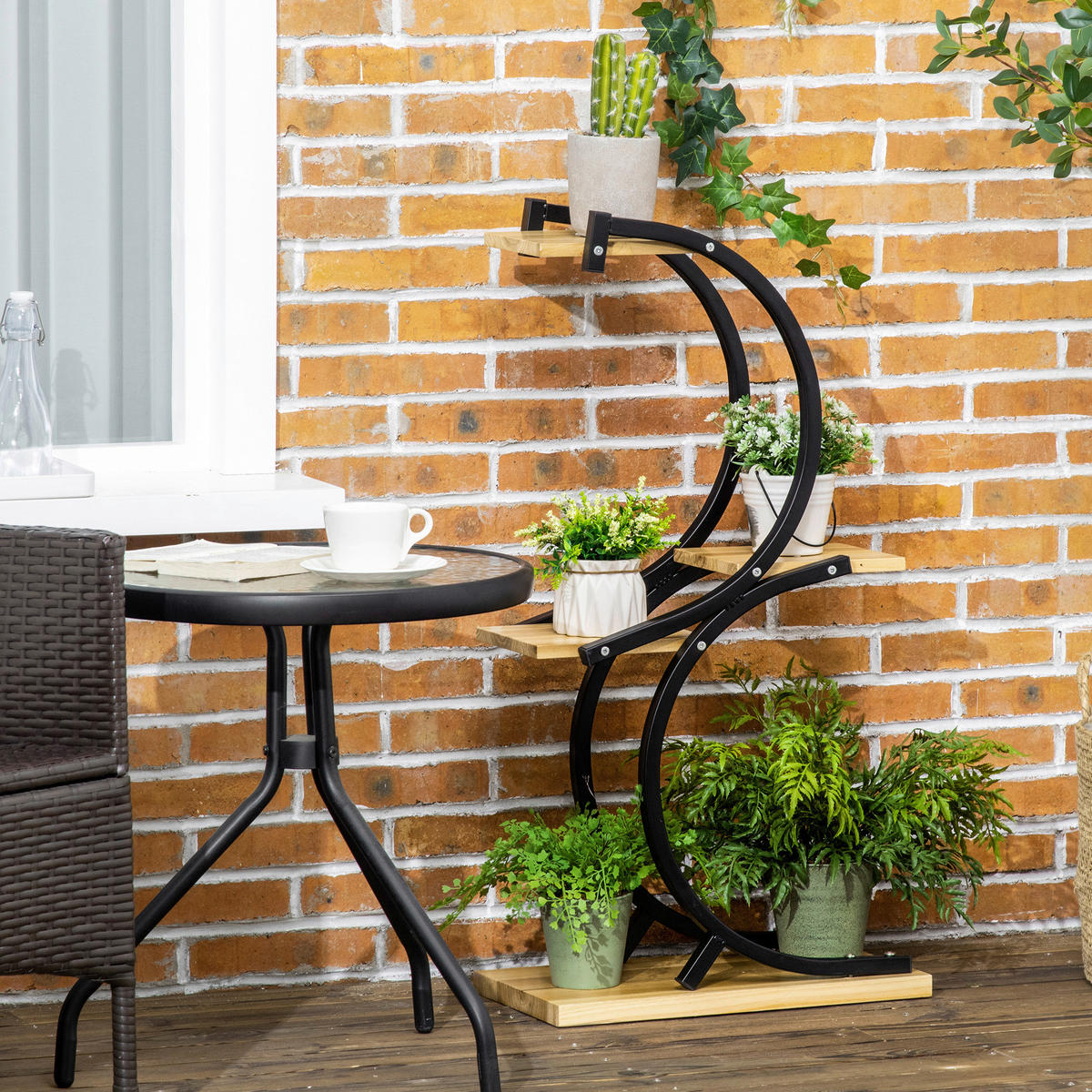 Outsunny Blumenständer natur Holz B/H/L: ca. 25x91x46 cm Blumenständer - natur/schwarz (46,00/25,00/91,00cm) - Outsunny