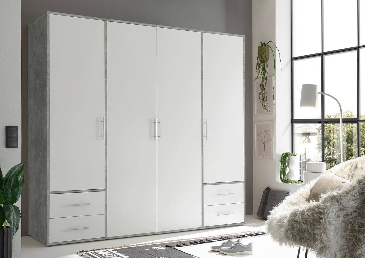 Kleiderschrank Valencia Beton Optik B/H/T: ca. 206x195x60 cm Valencia - Beton/weiß (206,00/195,00/60,00cm)