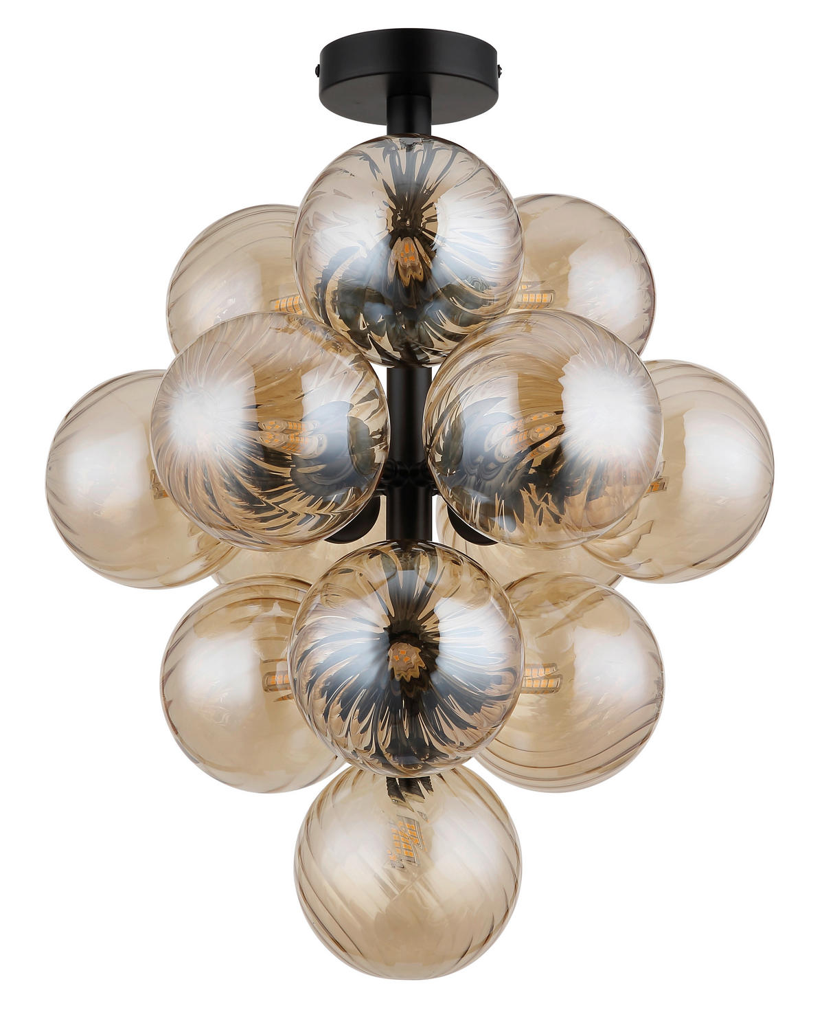 GLOBO LED-Deckenleuchte schwarz amber Metall Glas H/D: ca. 50x39,5 cm 13 Brennstellen CONOR - schwarz/amber (39,50/50,00cm) - GLOBO