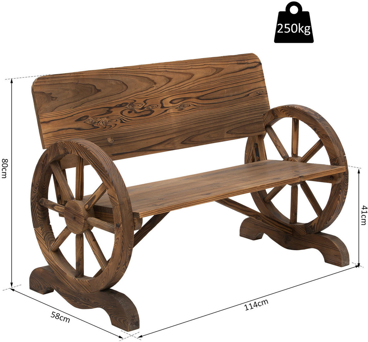 Outsunny Gartenbank dunkelbraun Holz B/H/T: ca. 114x80x58 cm Gartenbank - dunkelbraun (114,00/80,00/58,00cm) - Outsunny