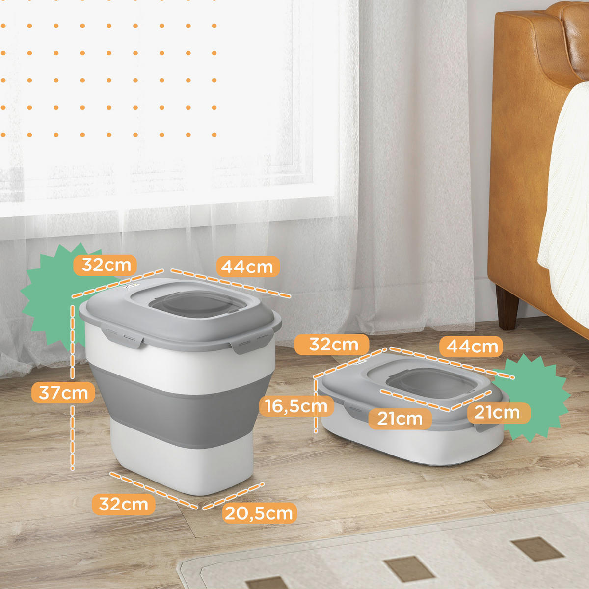 PawHut Hundefutter-Box grau B/H/L: ca. 32x37x44 cm Hundefutter-Box - grau (44,00/32,00/37,00cm) - PawHut