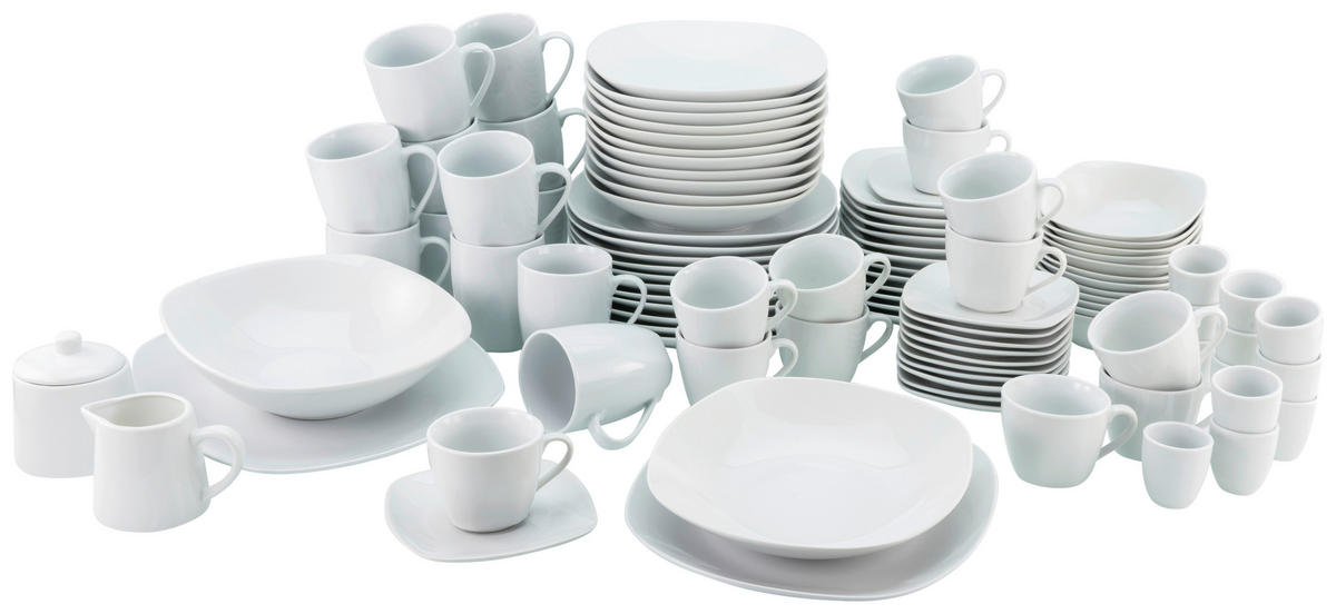 CreaTable Kombiservice Square weiß Porzellan 100 tlg. Square - weiß - CreaTable